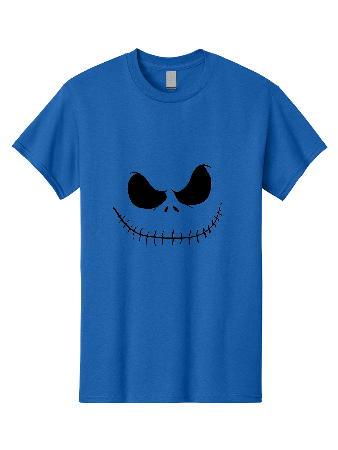 Jack-Skellington-Face Men'S Graphic Tee, 100% Cotton, Comfortable Casual Summer Wear, Machine Washable, Jack Skellington Face, The Nightmare Before Christmas Character, Spooky Face, Black Silhouette, Stitched Smile, Halloween Icon, - Aaa083