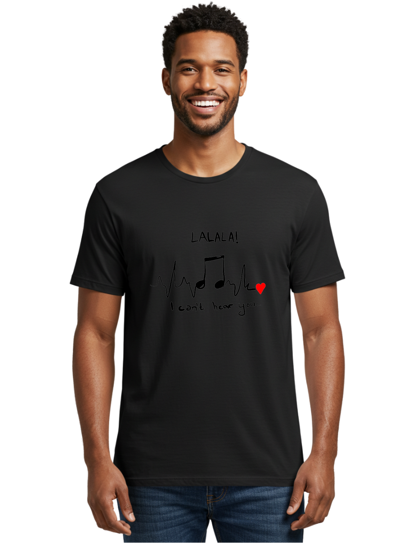 Lalala Men'S Graphic Tee, 100% Cotton, Comfortable Casual Summer Wear, Machine Washable, Musical Notes, Heartbeat Rhythm, Love Symbol, Melody, Harmony, Music Art, Quirky Design - Aaa085