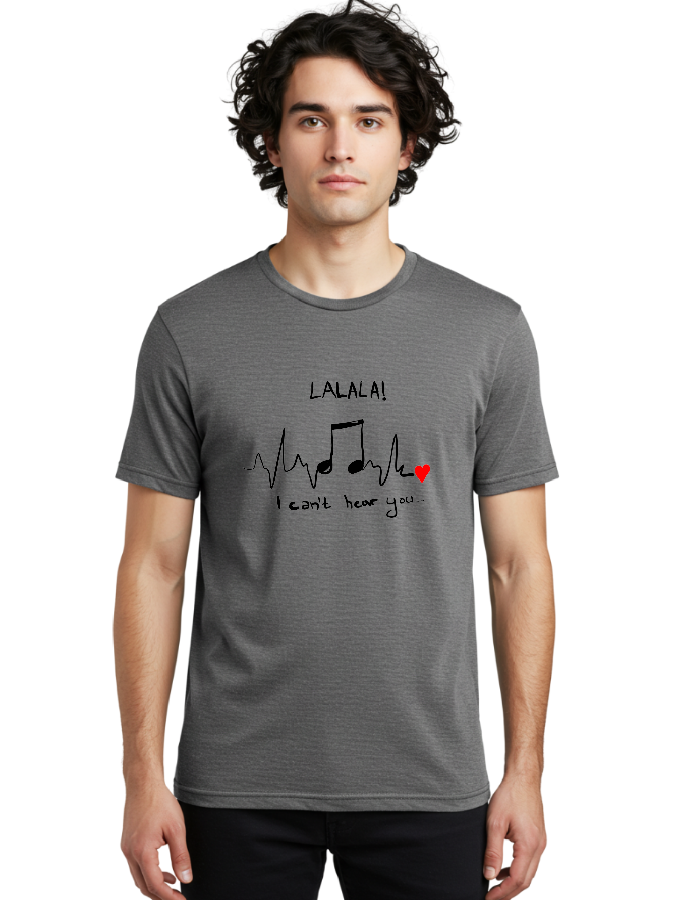 Lalala Men'S Graphic Tee, 100% Cotton, Comfortable Casual Summer Wear, Machine Washable, Musical Notes, Heartbeat Rhythm, Love Symbol, Melody, Harmony, Music Art, Quirky Design - Aaa085