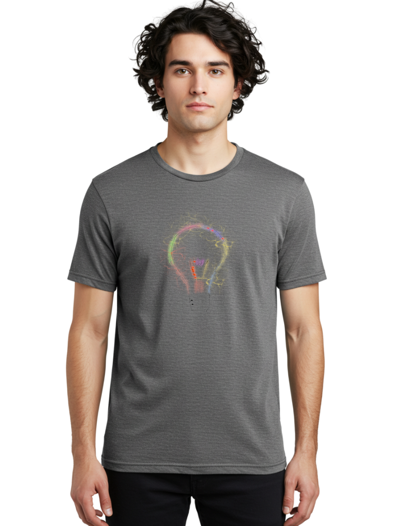 Light-Bulb-Sketch Men'S Graphic Tee, 100% Cotton, Comfortable Casual Summer Wear, Machine Washable, Light Bulb, Hand-Drawn Image, Creative Ideas, Innovative Concepts, Inspirational Symbol, Brainstorming, Problem-Solving - Aaa087