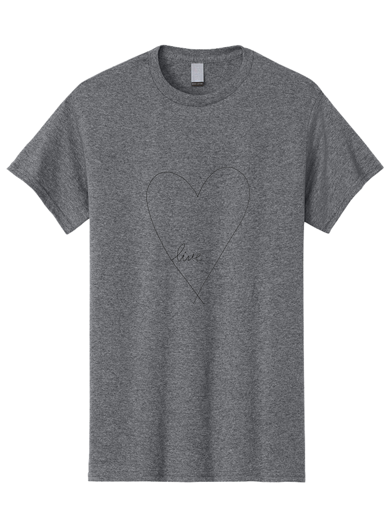 Live-Heart Men'S Graphic Tee, 100% Cotton, Comfortable Casual Summer Wear, Machine Washable, Simple Heart Shape, Minimalist Design, Cursive Text, Inspirational Quote, Motivational Symbol, Hand-Drawn Illustration, Love And Positivity - Aaa090