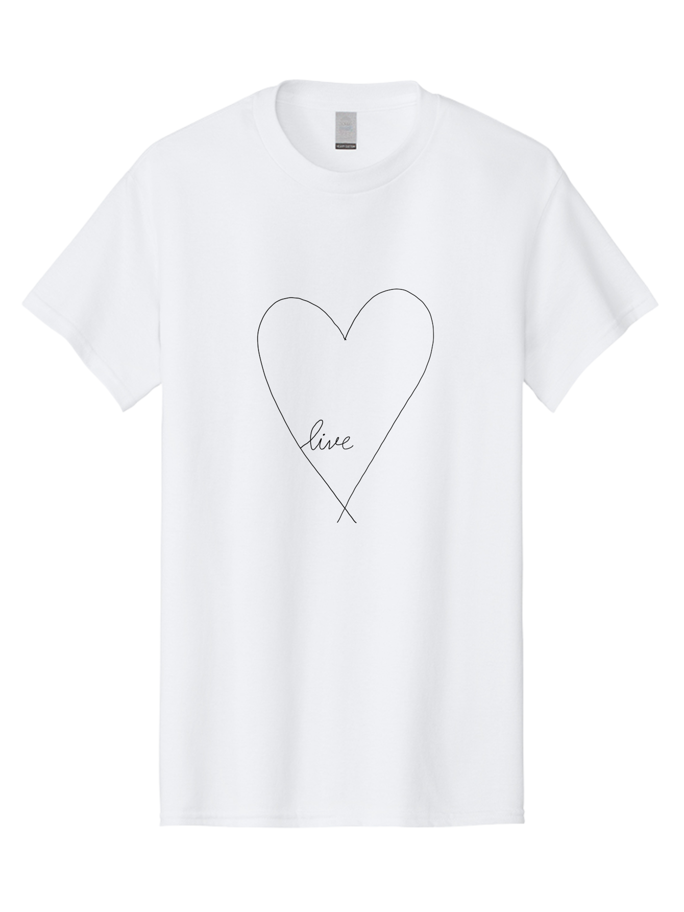Live-Heart Men'S Graphic Tee, 100% Cotton, Comfortable Casual Summer Wear, Machine Washable, Simple Heart Shape, Minimalist Design, Cursive Text, Inspirational Quote, Motivational Symbol, Hand-Drawn Illustration, Love And Positivity - Aaa090