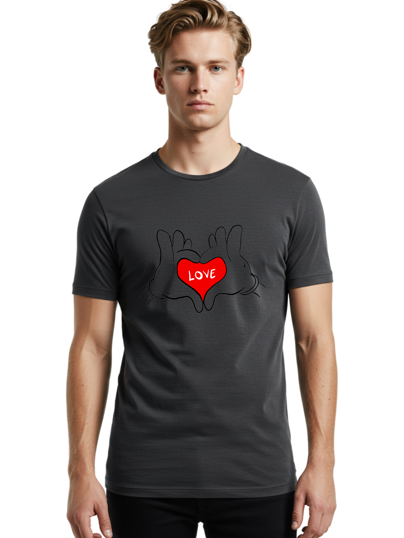 Love-Heart-Hands Men'S Graphic Tee, 100% Cotton, Comfortable Casual Summer Wear, Machine Washable, Hand Holding Heart, Symbol Of Love, Heart Shape, Love Message, Red Heart, Hands Together, Love Gesture, Heartwarming Symbol - Aaa091