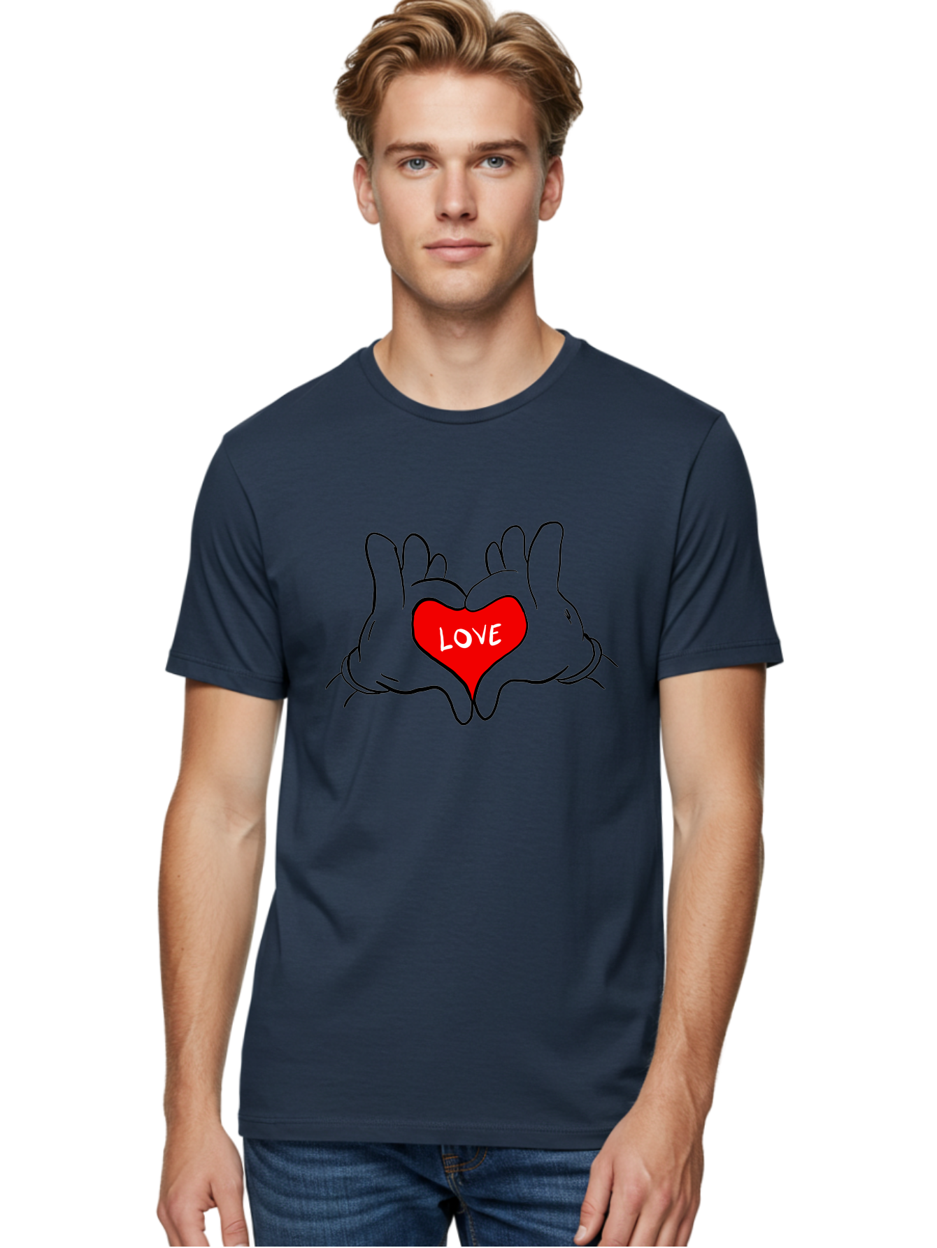 Love-Heart-Hands Men'S Graphic Tee, 100% Cotton, Comfortable Casual Summer Wear, Machine Washable, Hand Holding Heart, Symbol Of Love, Heart Shape, Love Message, Red Heart, Hands Together, Love Gesture, Heartwarming Symbol - Aaa091