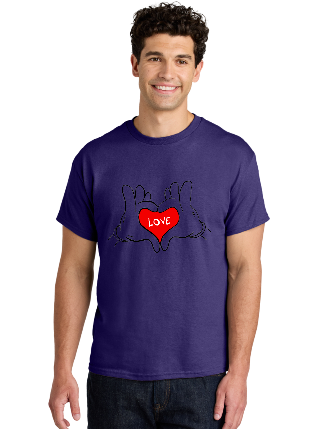 Love-Heart-Hands Men'S Graphic Tee, 100% Cotton, Comfortable Casual Summer Wear, Machine Washable, Hand Holding Heart, Symbol Of Love, Heart Shape, Love Message, Red Heart, Hands Together, Love Gesture, Heartwarming Symbol - Aaa091