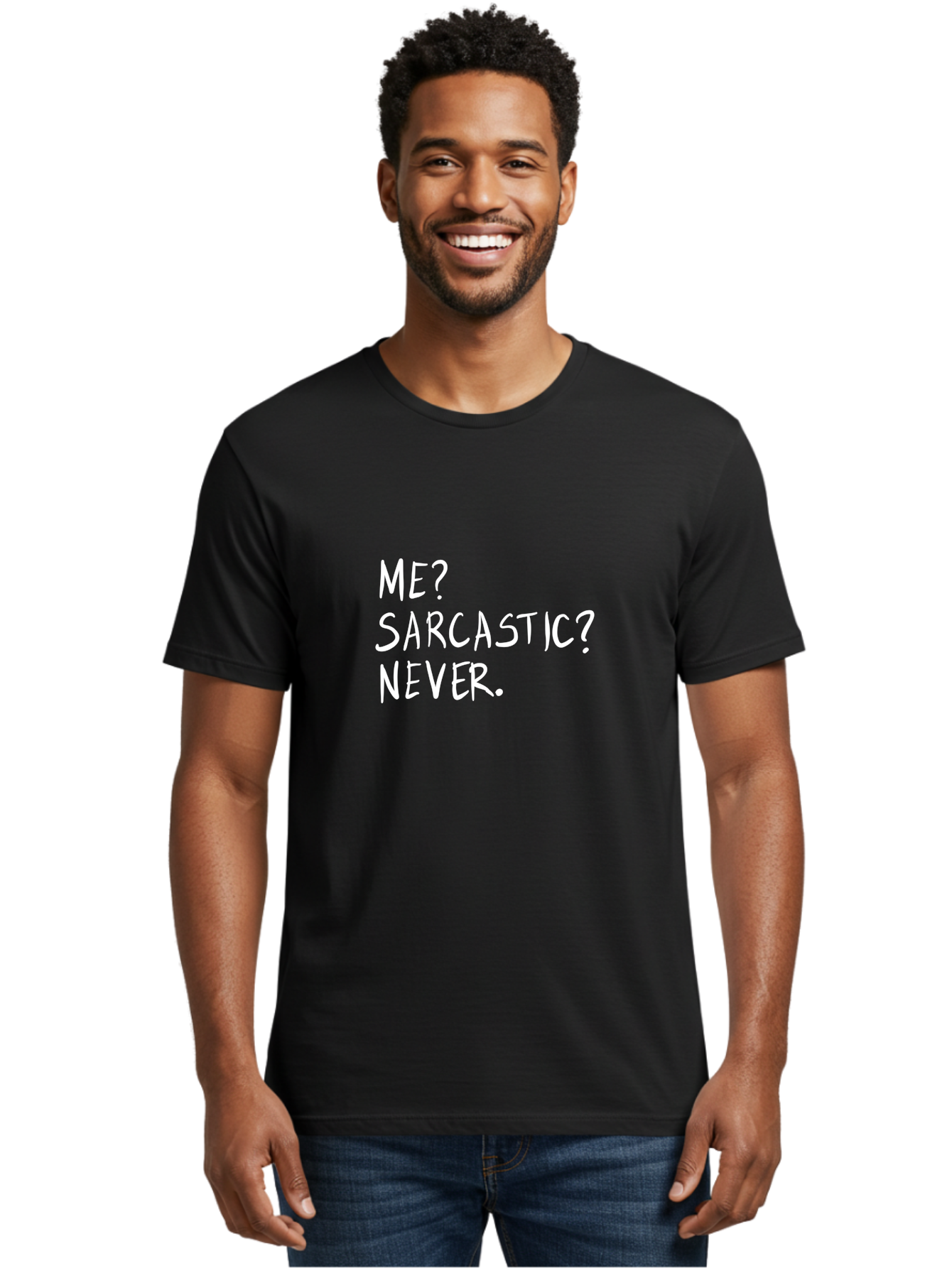 Me-Sarcastic-Never Men'S Graphic Tee, 100% Cotton, Comfortable Casual Summer Wear, Machine Washable, Sarcastic Humor, Funny Quote, Witty Saying, Ironic Phrase, Humorous Meme, Playful Banter, Tongue-In-Cheek Remark - Aaa094
