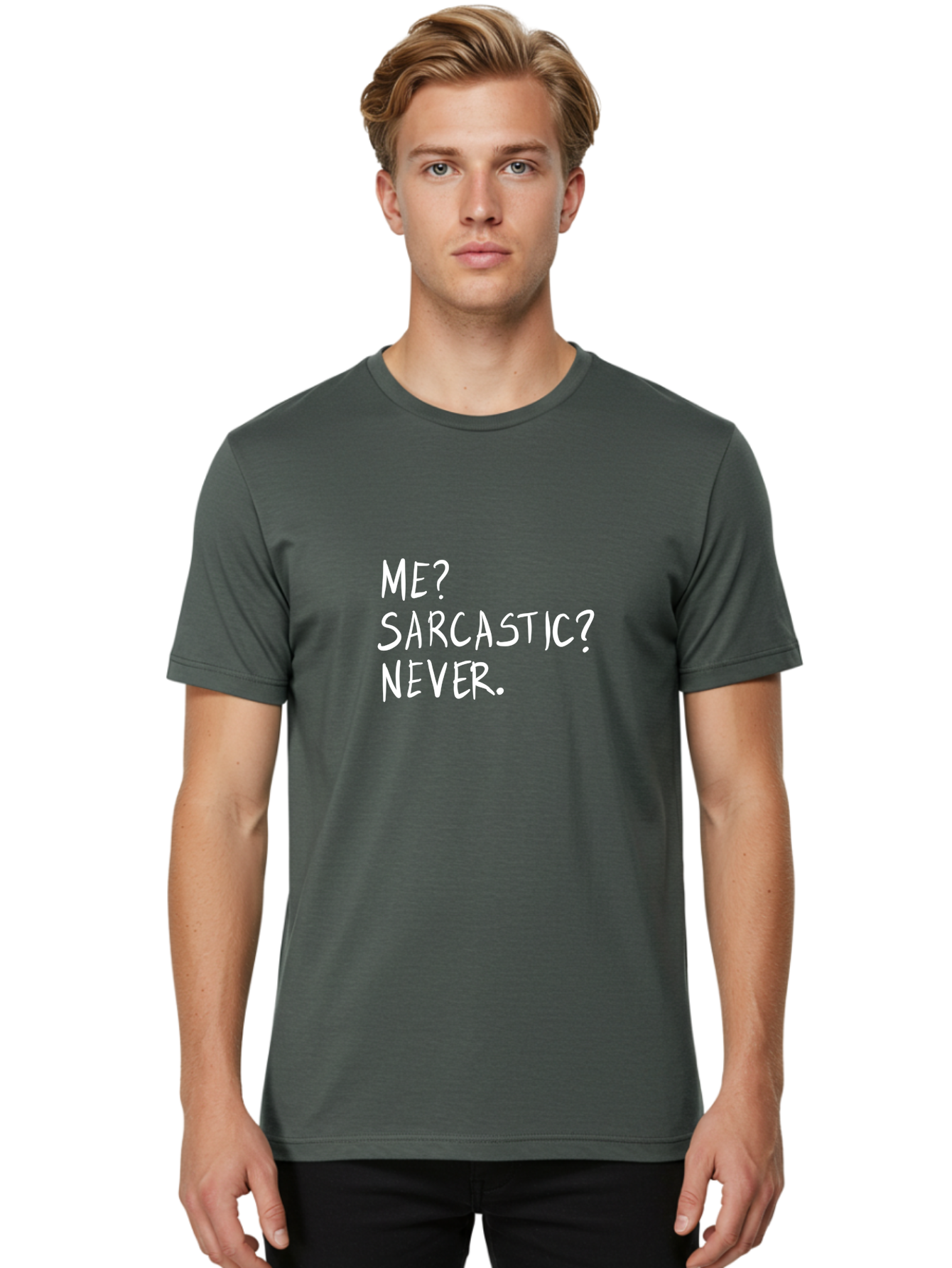 Me-Sarcastic-Never Men'S Graphic Tee, 100% Cotton, Comfortable Casual Summer Wear, Machine Washable, Sarcastic Humor, Funny Quote, Witty Saying, Ironic Phrase, Humorous Meme, Playful Banter, Tongue-In-Cheek Remark - Aaa094