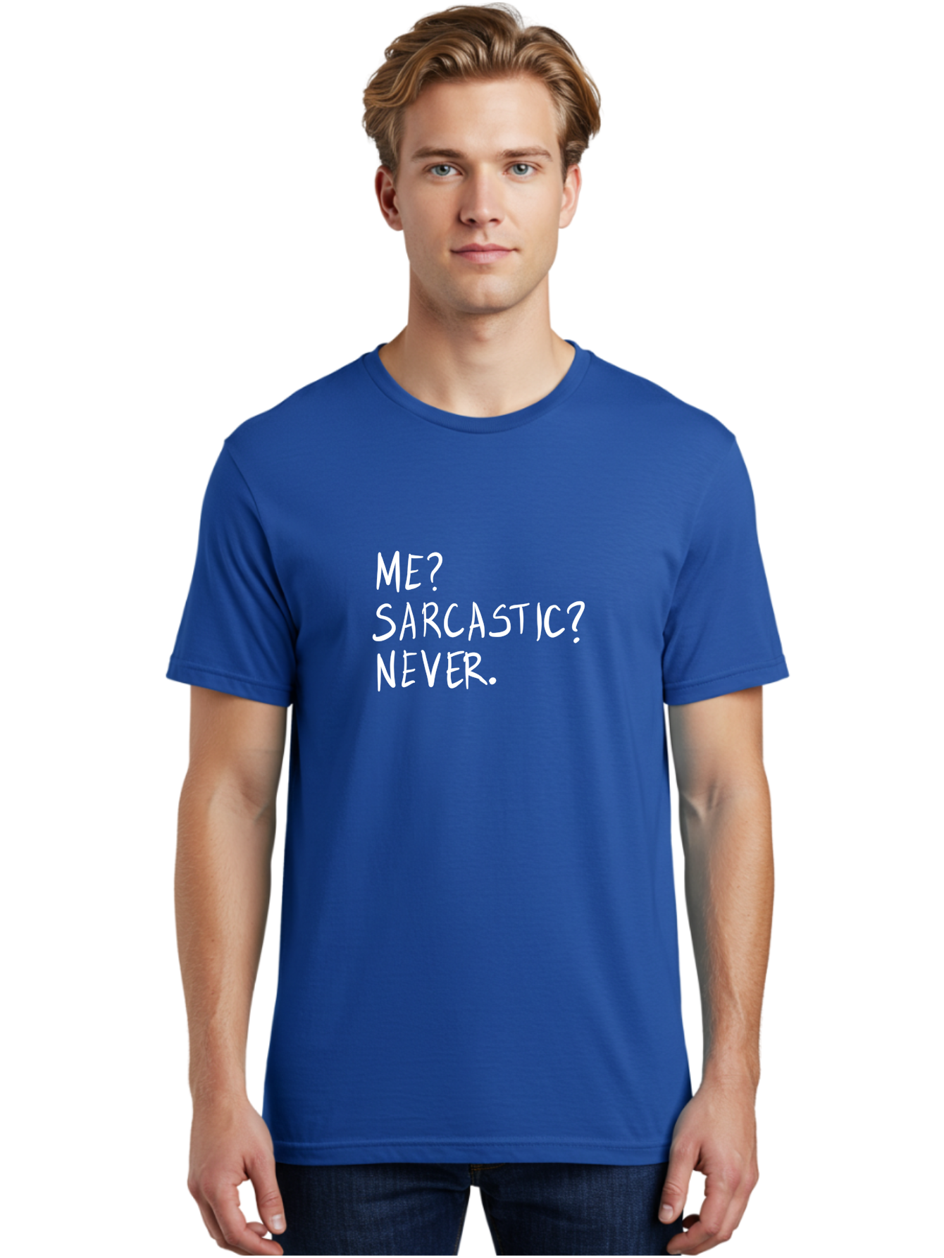 Me-Sarcastic-Never Men'S Graphic Tee, 100% Cotton, Comfortable Casual Summer Wear, Machine Washable, Sarcastic Humor, Funny Quote, Witty Saying, Ironic Phrase, Humorous Meme, Playful Banter, Tongue-In-Cheek Remark - Aaa094