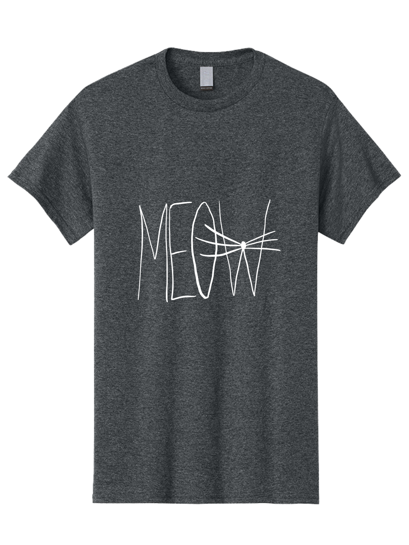 Meow Men'S Graphic Tee, 100% Cotton, Comfortable Casual Summer Wear, Machine Washable, Handwritten Cat Sound, Whimsical Font, Feline Theme, Meow Text, Playful Design, Cat Lovers, Cute Typography, White On Green - Aaa095
