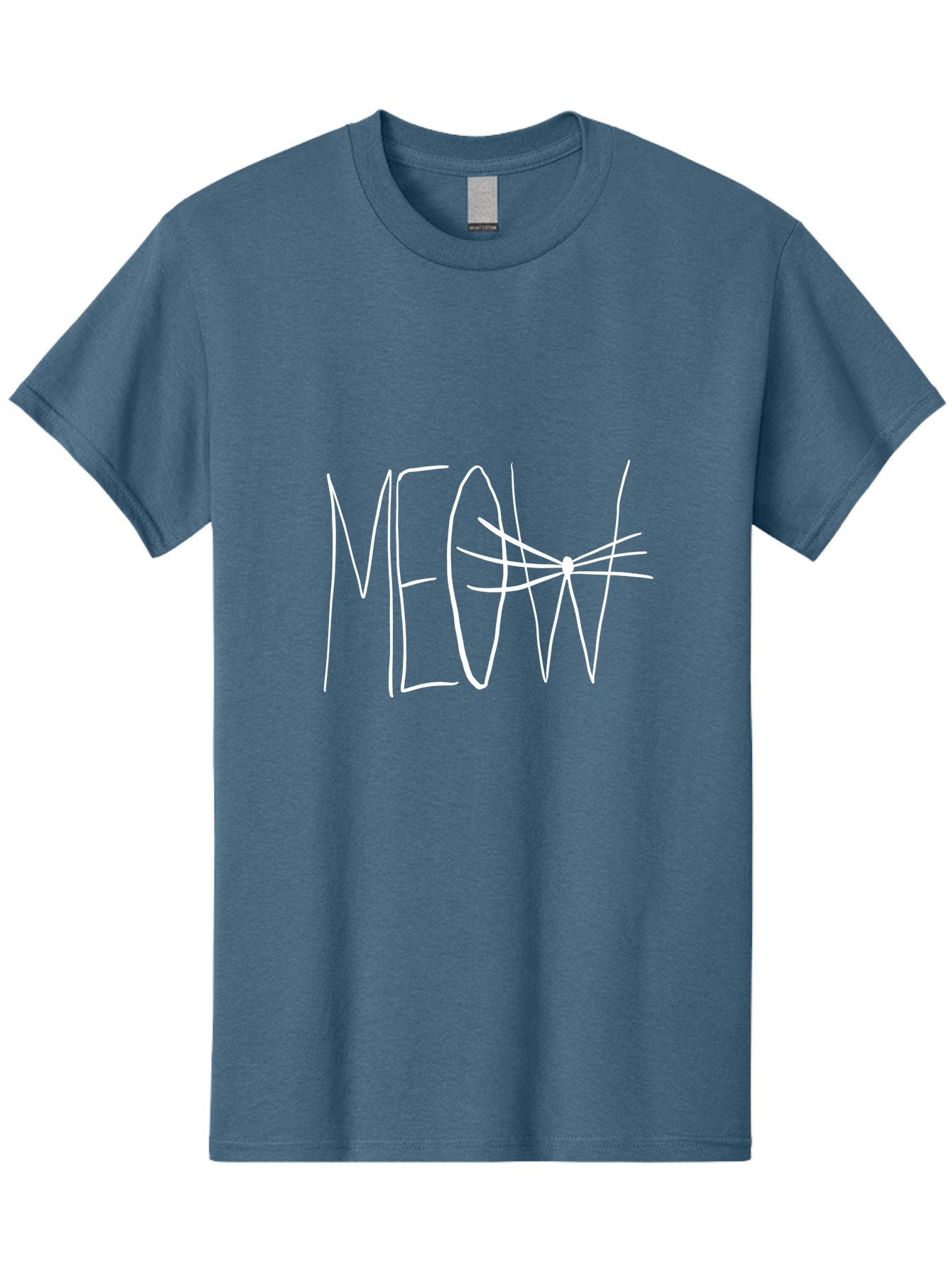 Meow Men'S Graphic Tee, 100% Cotton, Comfortable Casual Summer Wear, Machine Washable, Handwritten Cat Sound, Whimsical Font, Feline Theme, Meow Text, Playful Design, Cat Lovers, Cute Typography, White On Green - Aaa095
