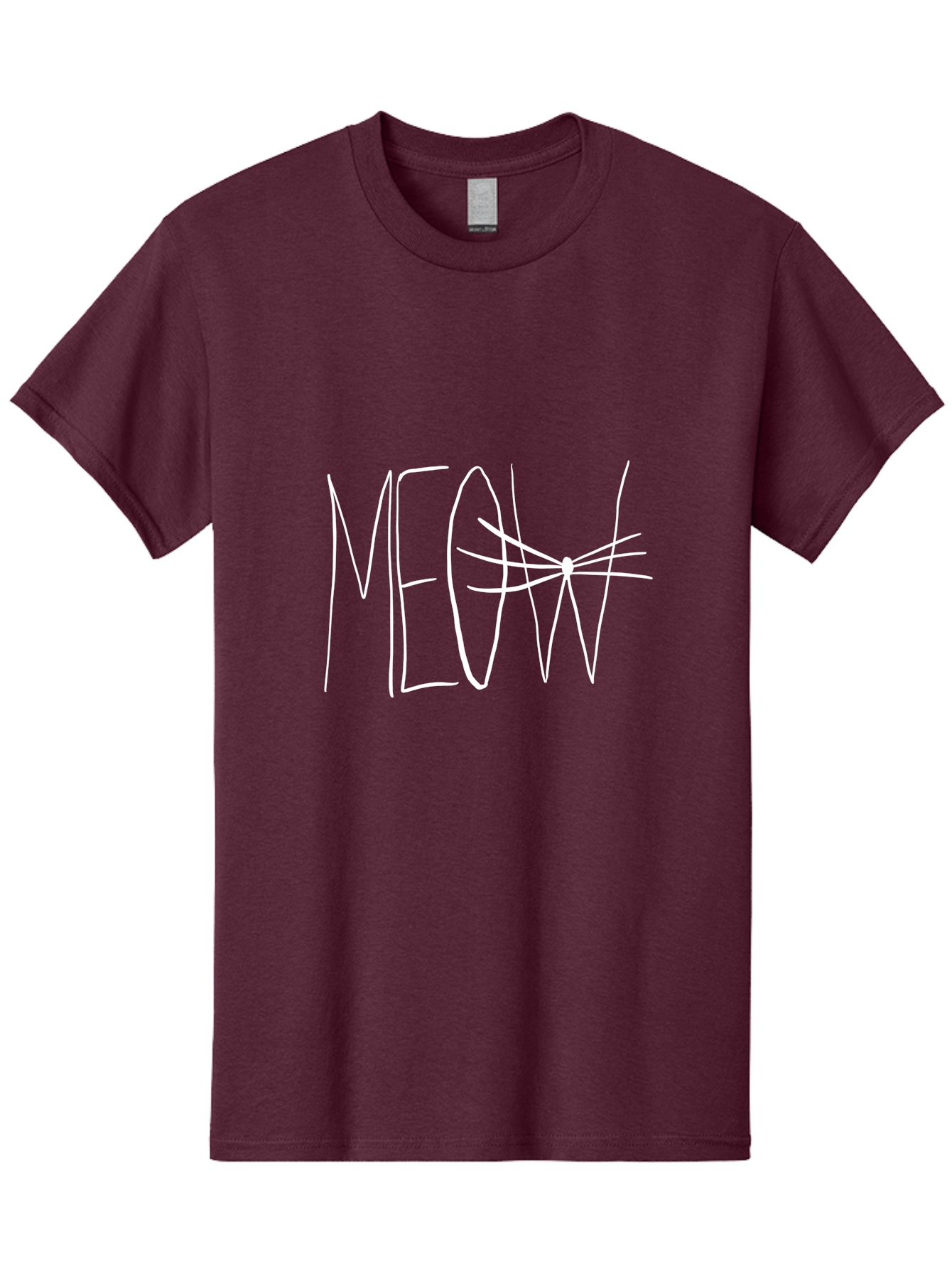 Meow Men'S Graphic Tee, 100% Cotton, Comfortable Casual Summer Wear, Machine Washable, Handwritten Cat Sound, Whimsical Font, Feline Theme, Meow Text, Playful Design, Cat Lovers, Cute Typography, White On Green - Aaa095
