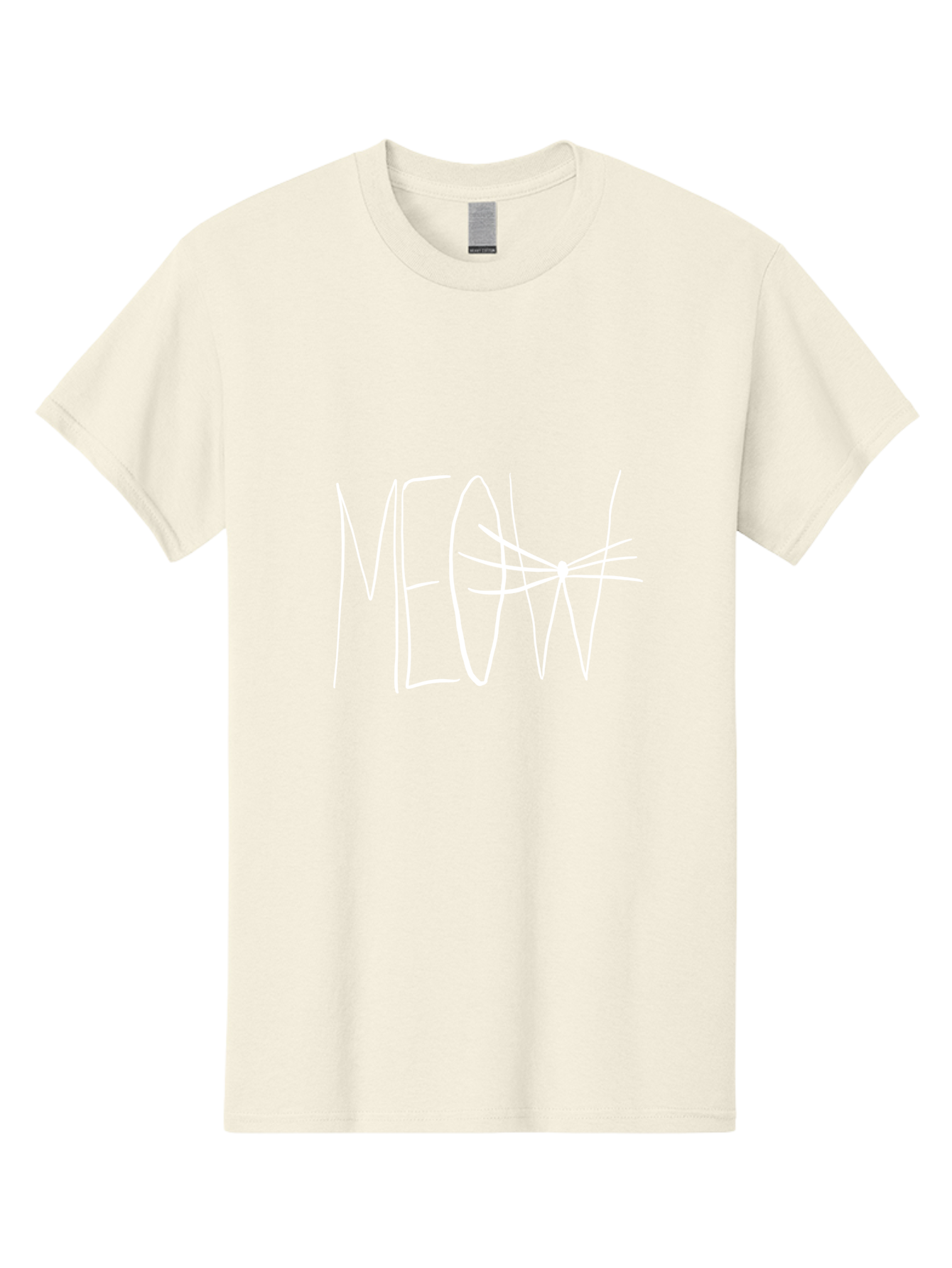 Meow Men'S Graphic Tee, 100% Cotton, Comfortable Casual Summer Wear, Machine Washable, Handwritten Cat Sound, Whimsical Font, Feline Theme, Meow Text, Playful Design, Cat Lovers, Cute Typography, White On Green - Aaa095