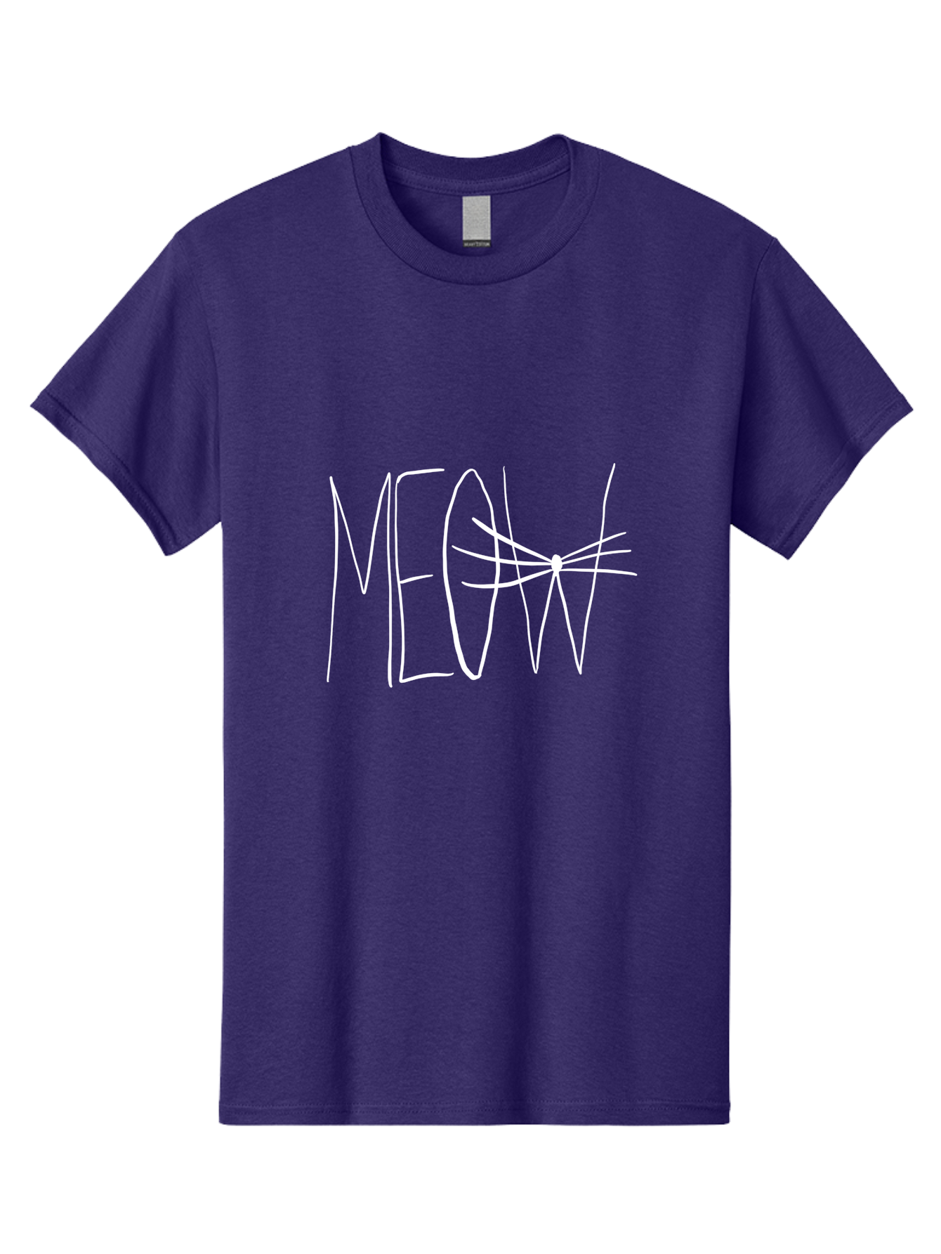Meow Men'S Graphic Tee, 100% Cotton, Comfortable Casual Summer Wear, Machine Washable, Handwritten Cat Sound, Whimsical Font, Feline Theme, Meow Text, Playful Design, Cat Lovers, Cute Typography, White On Green - Aaa095