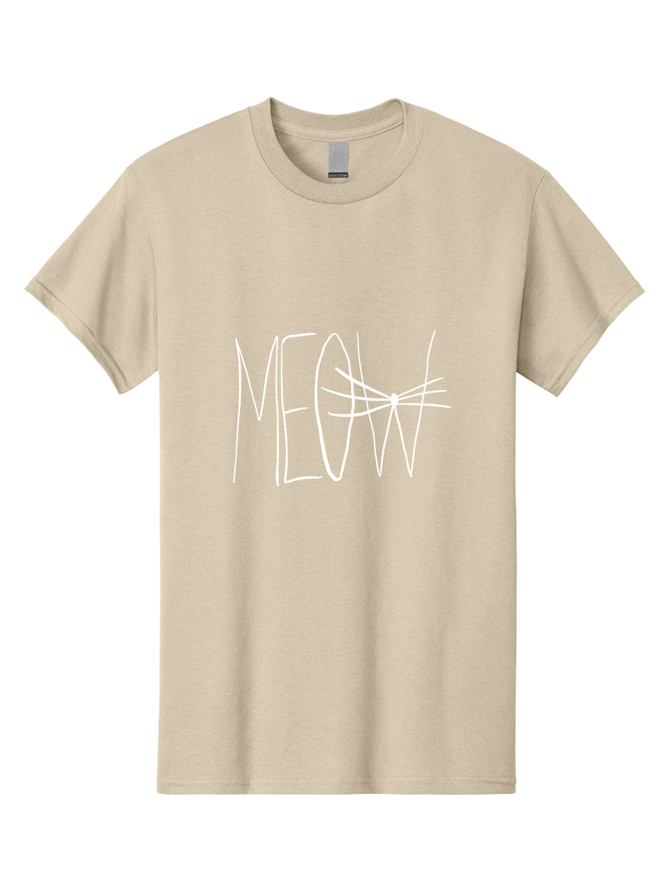 Meow Men'S Graphic Tee, 100% Cotton, Comfortable Casual Summer Wear, Machine Washable, Handwritten Cat Sound, Whimsical Font, Feline Theme, Meow Text, Playful Design, Cat Lovers, Cute Typography, White On Green - Aaa095