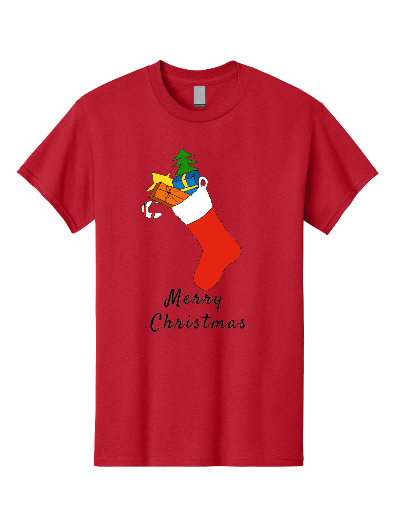 Merry-Christmas-1 Men'S Graphic Tee, 100% Cotton, Comfortable Casual Summer Wear, Machine Washable, Christmas Stocking, Holiday Gifts, Festive Decorations, Christmas Tree, Wrapped Presents, Candy Cane, Merry Christmas Greeting, - Aaa096