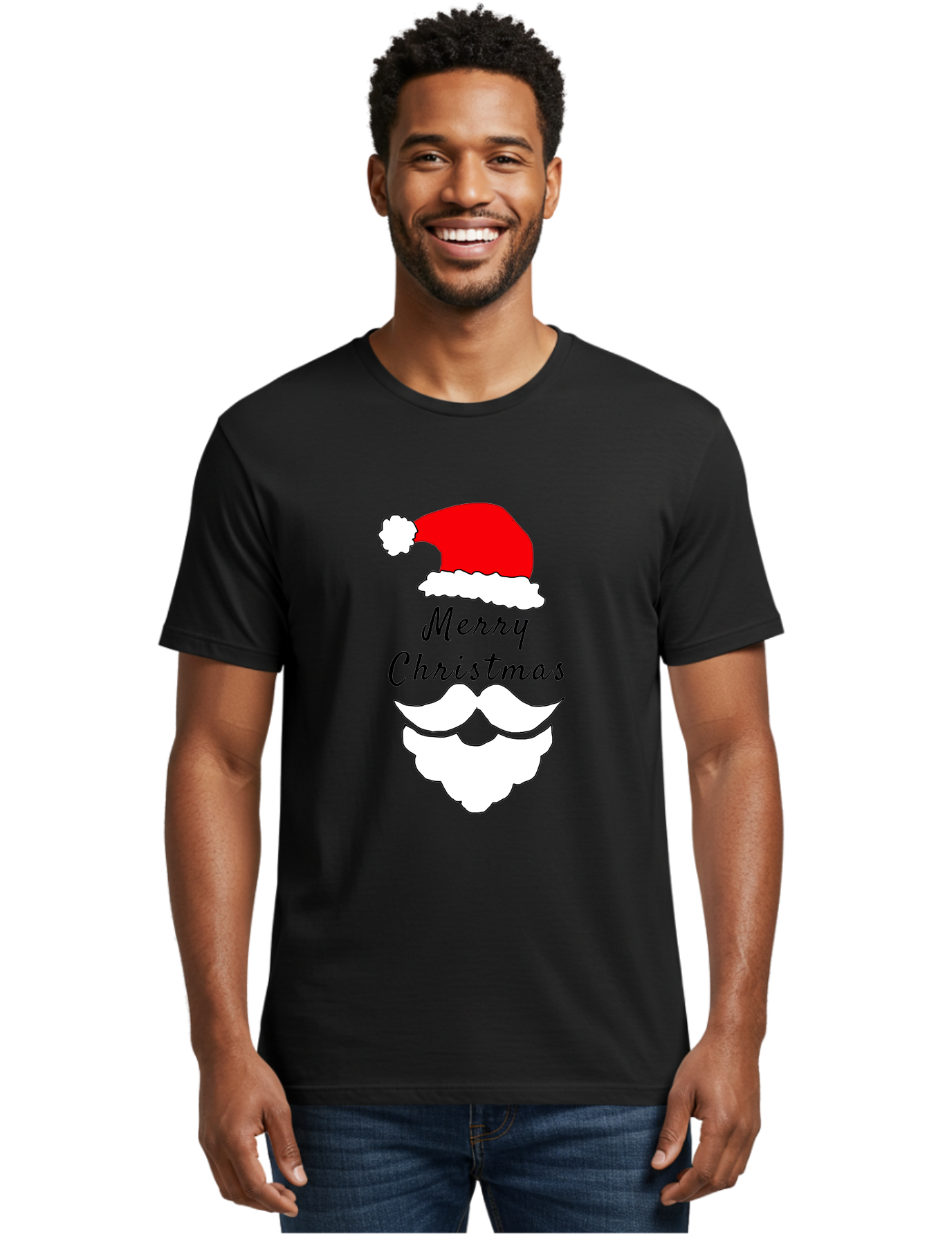Merry-Christmas Men'S Graphic Tee, 100% Cotton, Comfortable Casual Summer Wear, Machine Washable, Merry Christmas, Santa Hat, White Beard, Festive Season, Holiday Greeting, Christmas Wishes, Jolly Old Saint Nick, Winter Wonderland, - Aaa097