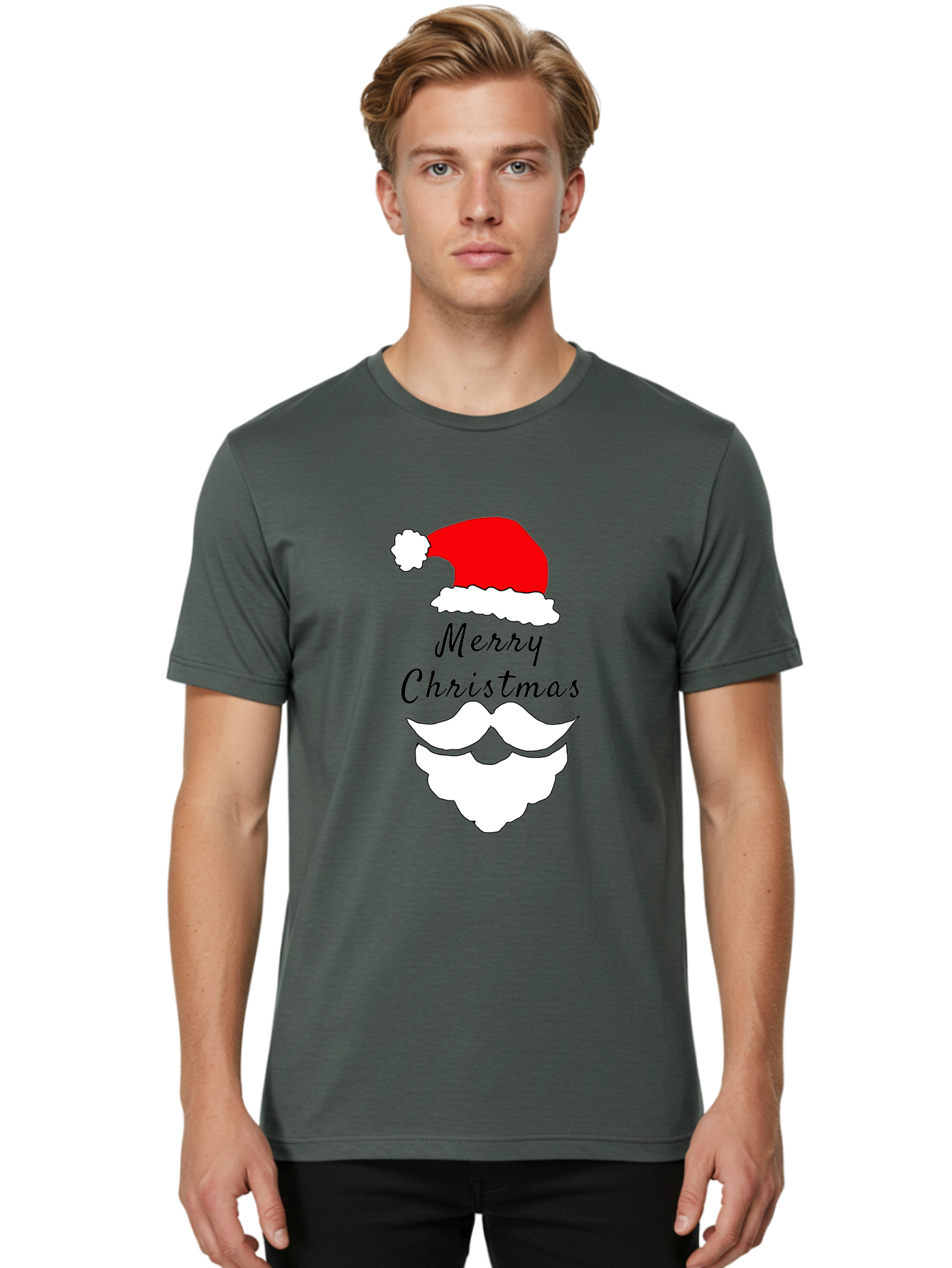 Merry-Christmas Men'S Graphic Tee, 100% Cotton, Comfortable Casual Summer Wear, Machine Washable, Merry Christmas, Santa Hat, White Beard, Festive Season, Holiday Greeting, Christmas Wishes, Jolly Old Saint Nick, Winter Wonderland, - Aaa097