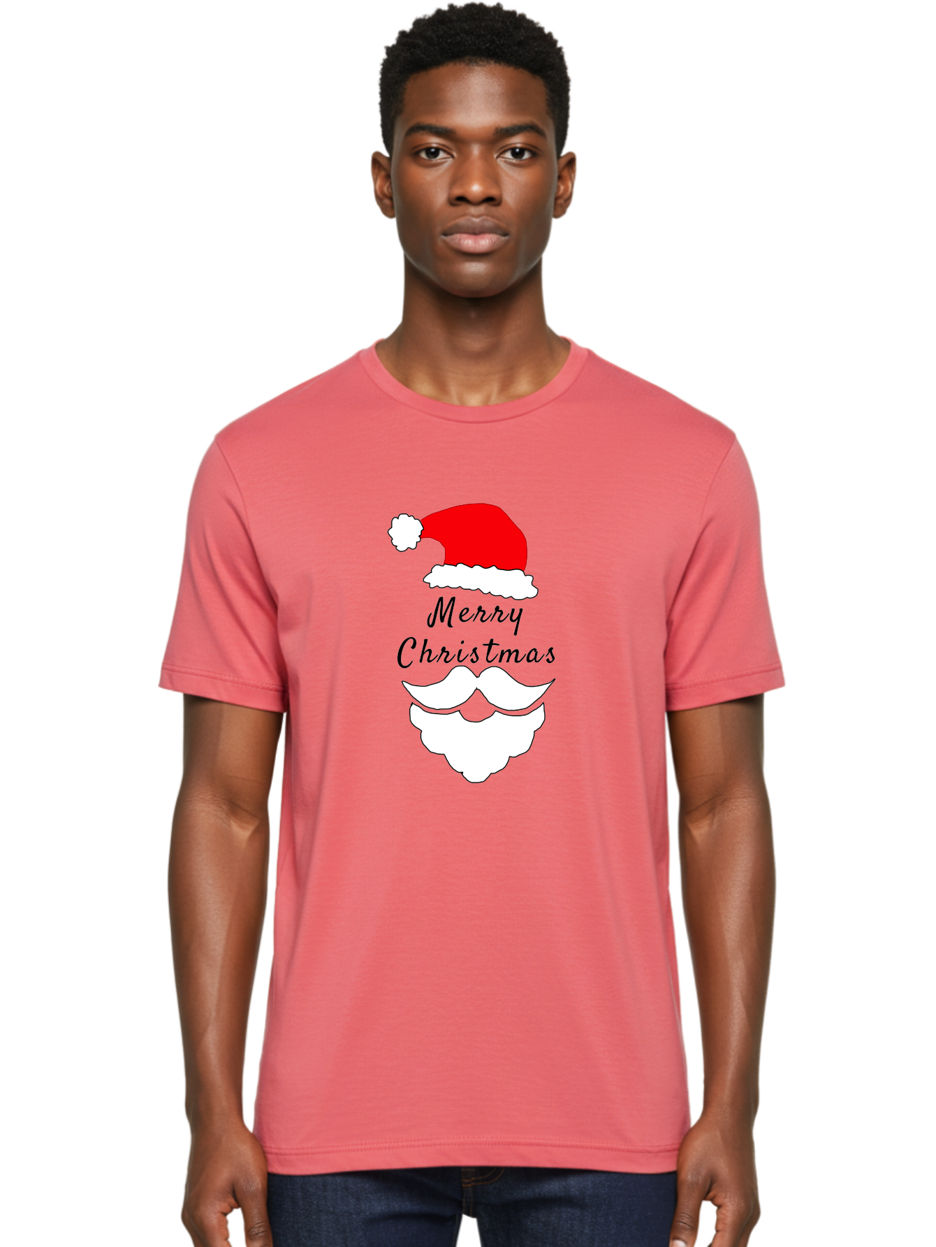 Merry-Christmas Men'S Graphic Tee, 100% Cotton, Comfortable Casual Summer Wear, Machine Washable, Merry Christmas, Santa Hat, White Beard, Festive Season, Holiday Greeting, Christmas Wishes, Jolly Old Saint Nick, Winter Wonderland, - Aaa097