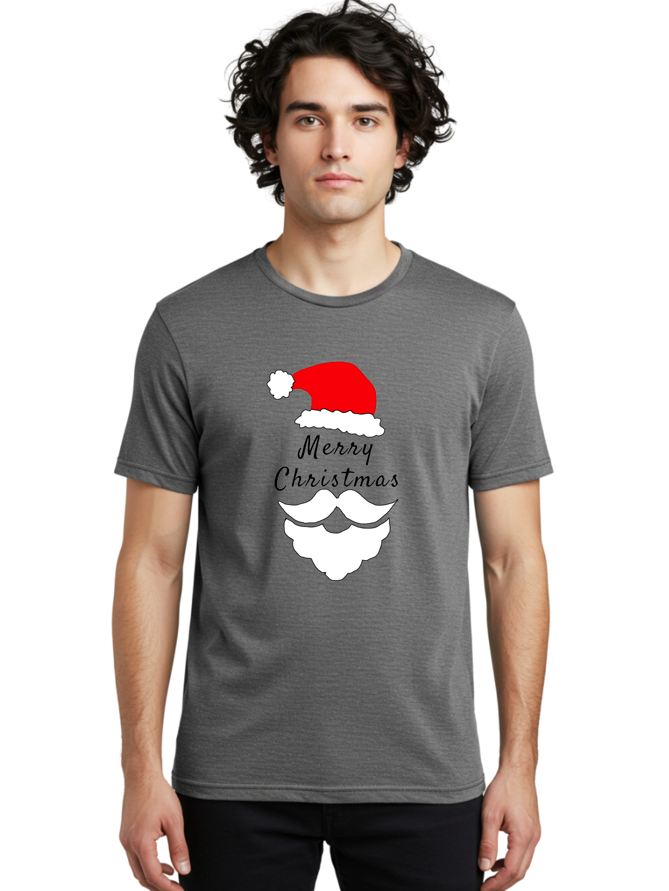 Merry-Christmas Men'S Graphic Tee, 100% Cotton, Comfortable Casual Summer Wear, Machine Washable, Merry Christmas, Santa Hat, White Beard, Festive Season, Holiday Greeting, Christmas Wishes, Jolly Old Saint Nick, Winter Wonderland, - Aaa097