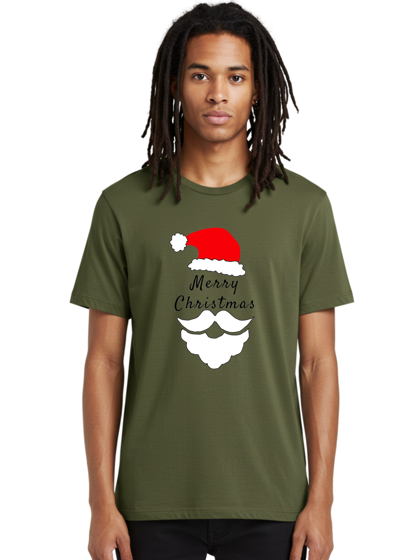 Merry-Christmas Men'S Graphic Tee, 100% Cotton, Comfortable Casual Summer Wear, Machine Washable, Merry Christmas, Santa Hat, White Beard, Festive Season, Holiday Greeting, Christmas Wishes, Jolly Old Saint Nick, Winter Wonderland, - Aaa097