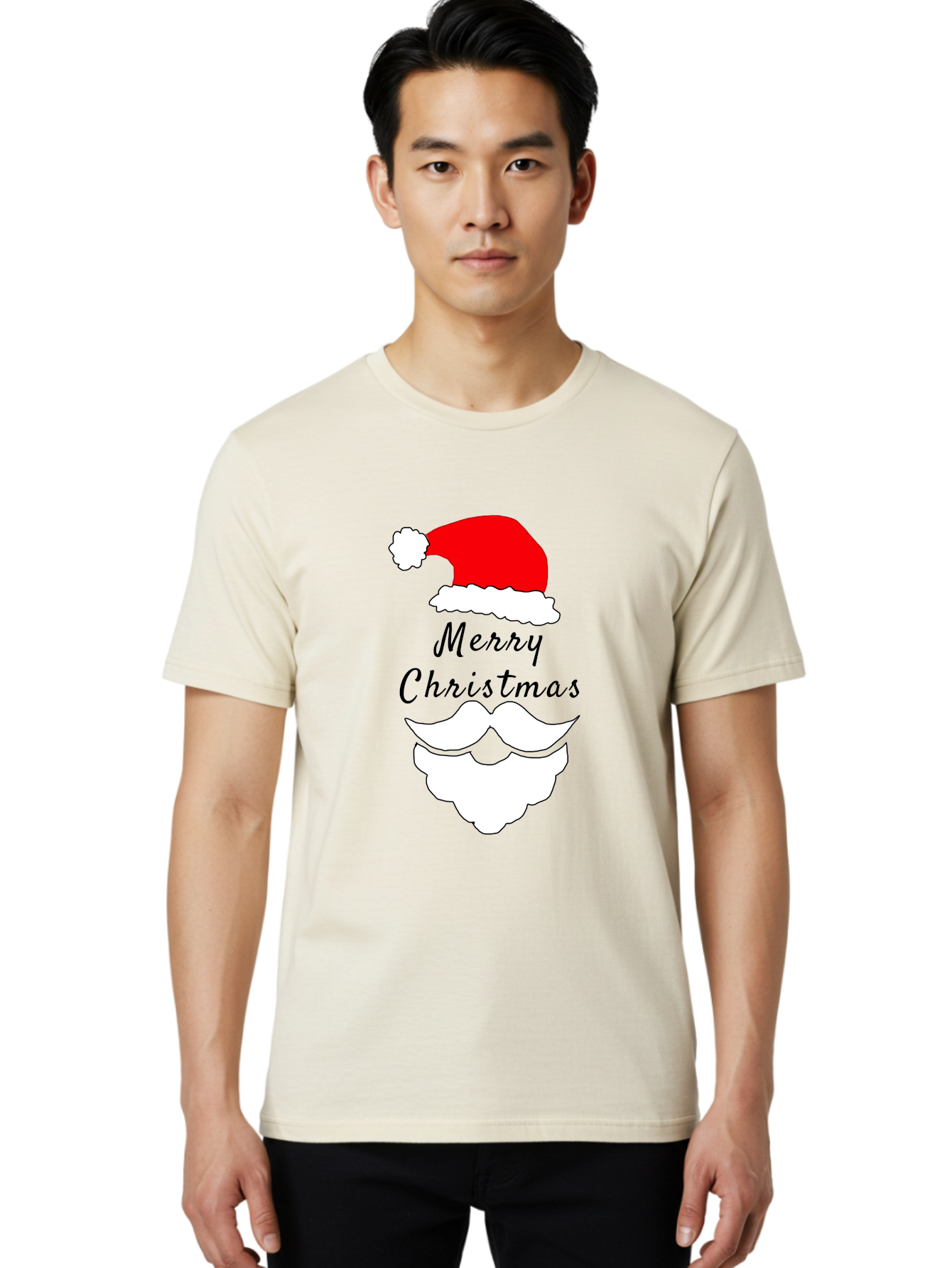 Merry-Christmas Men'S Graphic Tee, 100% Cotton, Comfortable Casual Summer Wear, Machine Washable, Merry Christmas, Santa Hat, White Beard, Festive Season, Holiday Greeting, Christmas Wishes, Jolly Old Saint Nick, Winter Wonderland, - Aaa097