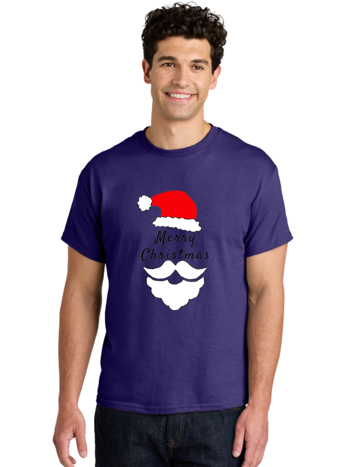 Merry-Christmas Men'S Graphic Tee, 100% Cotton, Comfortable Casual Summer Wear, Machine Washable, Merry Christmas, Santa Hat, White Beard, Festive Season, Holiday Greeting, Christmas Wishes, Jolly Old Saint Nick, Winter Wonderland, - Aaa097