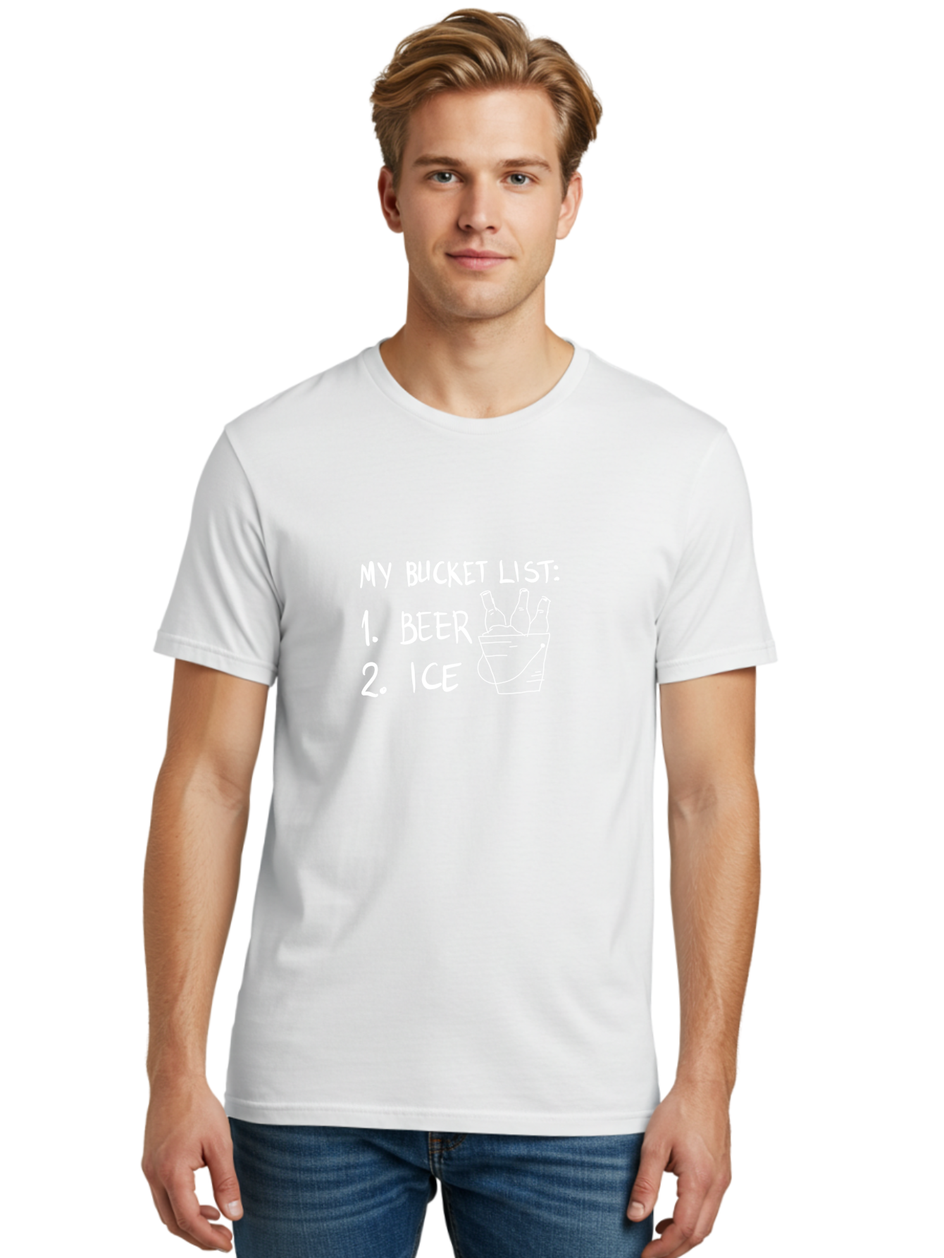 My-Bucket-List Men'S Graphic Tee, 100% Cotton, Comfortable Casual Summer Wear, Machine Washable, Bucket List, Beer And Ice, Funny List, Humorous Quote, Beer Bucket, Ice Cold Beer, Simple Wishes, Funny Quote, Beer Lover - Aaa098