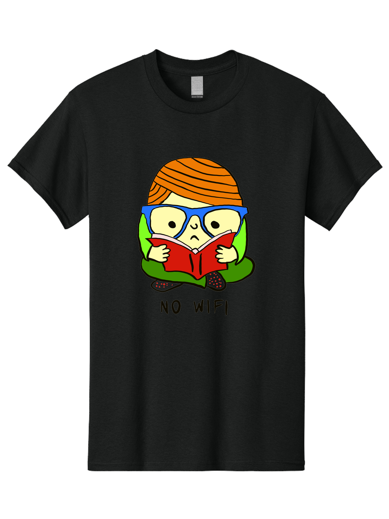 No-Wifi Men'S Graphic Tee, 100% Cotton, Comfortable Casual Summer Wear, Machine Washable, Person Reading A Book, Wearing Glasses, Orange Head Wrap, Offline Mode, Digital Detox, Relaxed Atmosphere, Calm Environment, Reading Culture - Aaa100