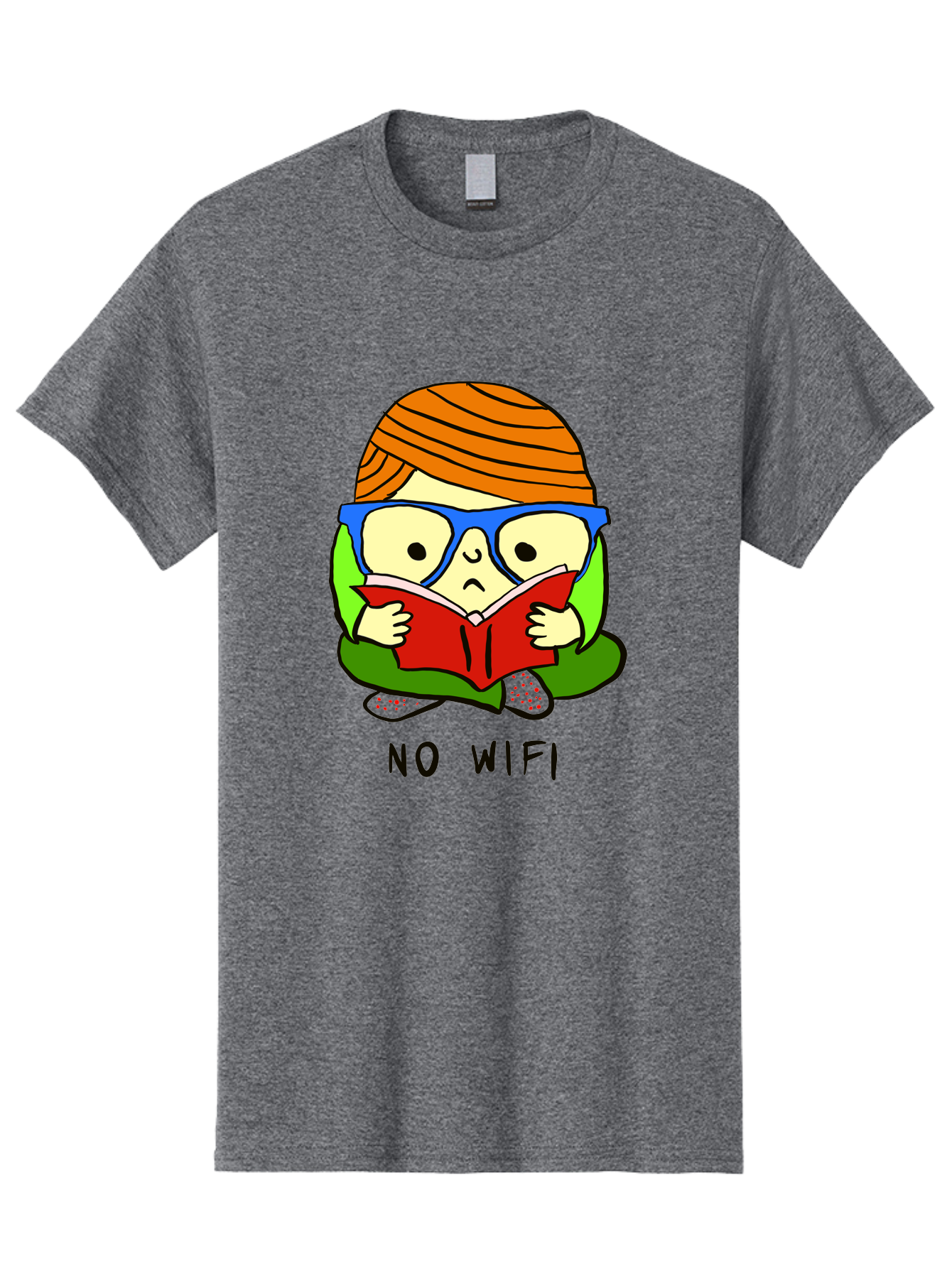 person reading a book, wearing glasses, orange head wrap, offline mode, digital detox, relaxed atmosphere, calm environment, reading culture