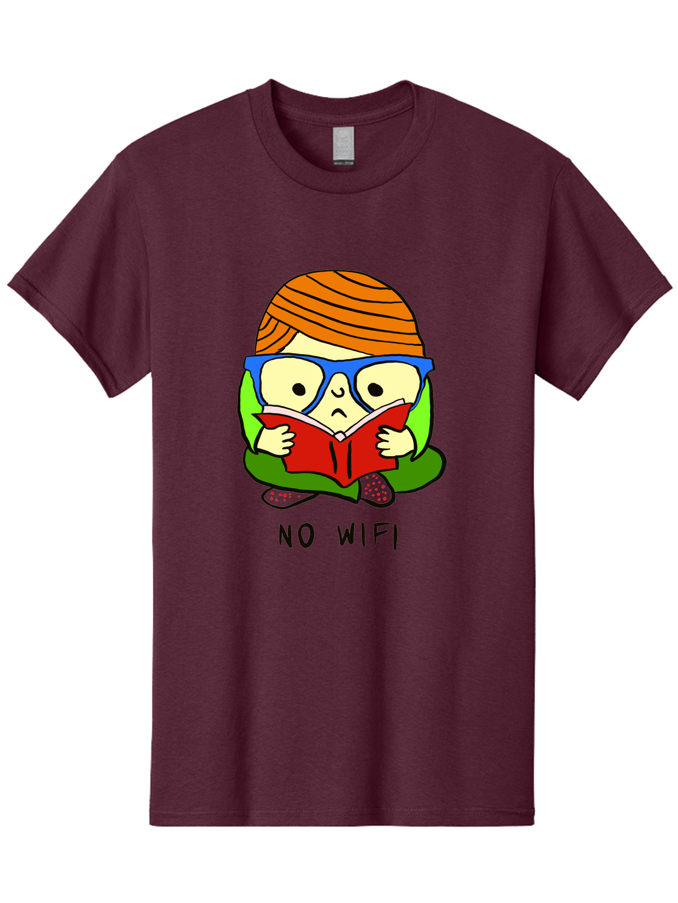 person reading a book, wearing glasses, orange head wrap, offline mode, digital detox, relaxed atmosphere, calm environment, reading culture
