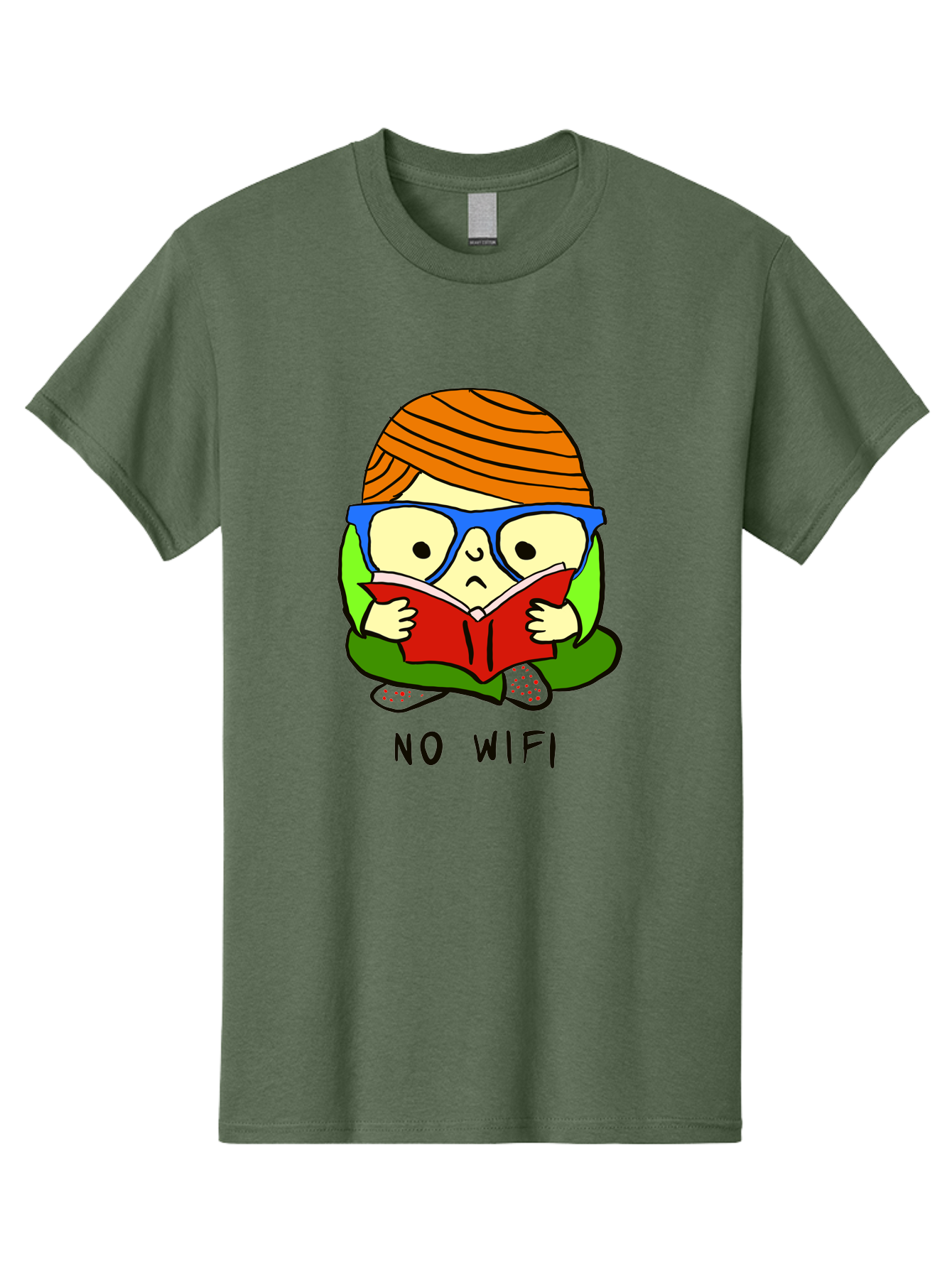 person reading a book, wearing glasses, orange head wrap, offline mode, digital detox, relaxed atmosphere, calm environment, reading culture