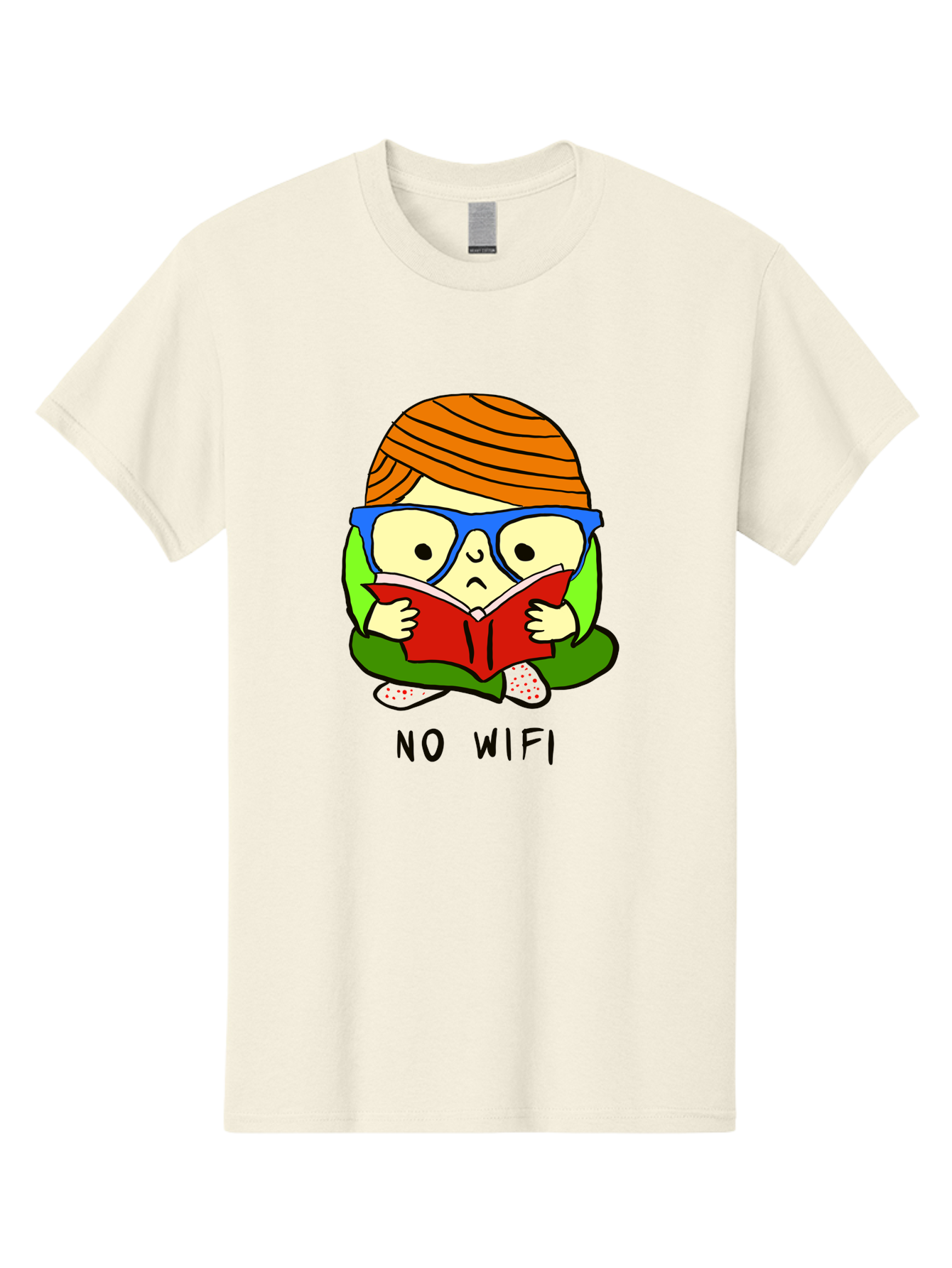 No-Wifi Men'S Graphic Tee, 100% Cotton, Comfortable Casual Summer Wear, Machine Washable, Person Reading A Book, Wearing Glasses, Orange Head Wrap, Offline Mode, Digital Detox, Relaxed Atmosphere, Calm Environment, Reading Culture - Aaa100