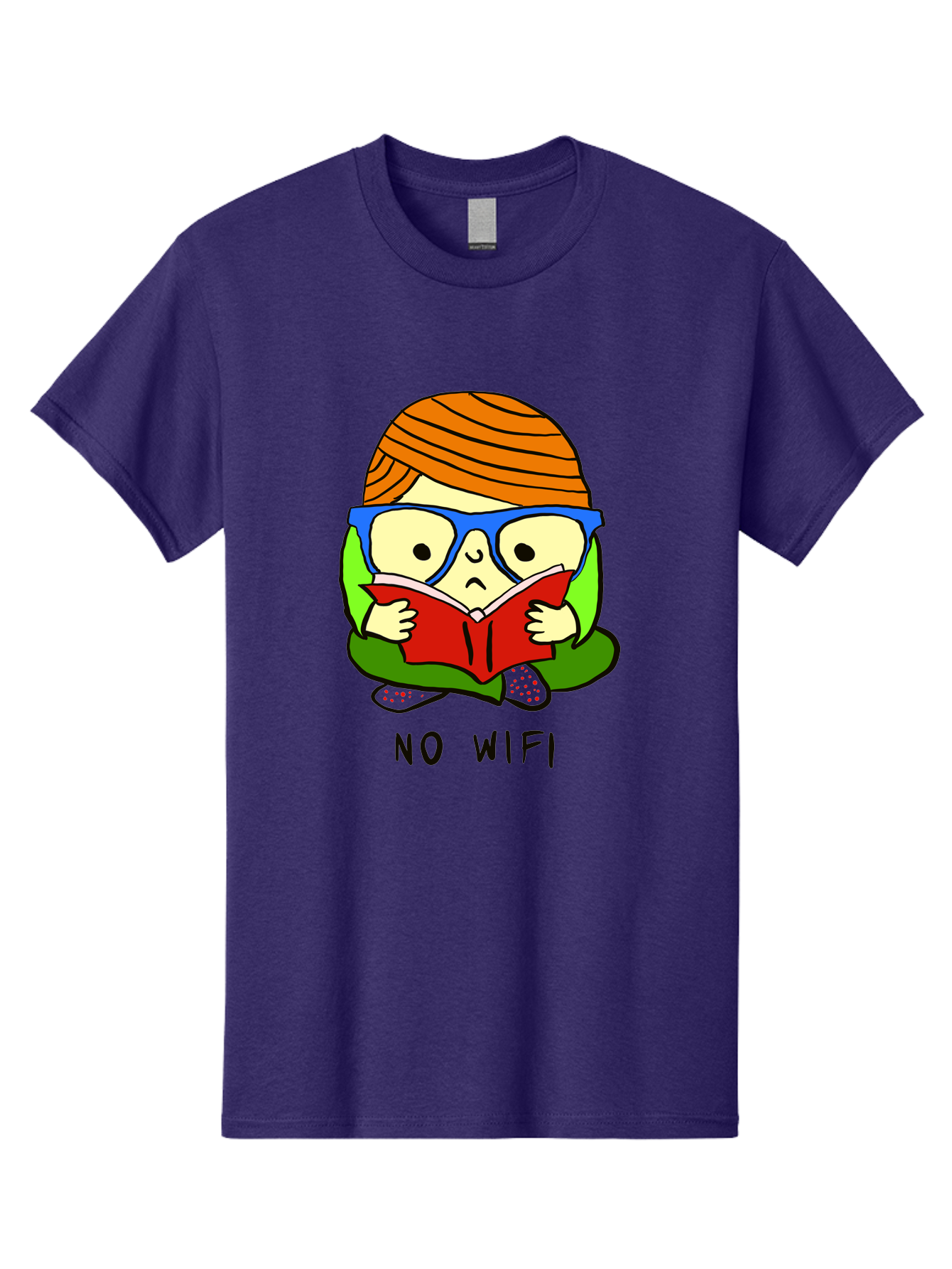 person reading a book, wearing glasses, orange head wrap, offline mode, digital detox, relaxed atmosphere, calm environment, reading culture