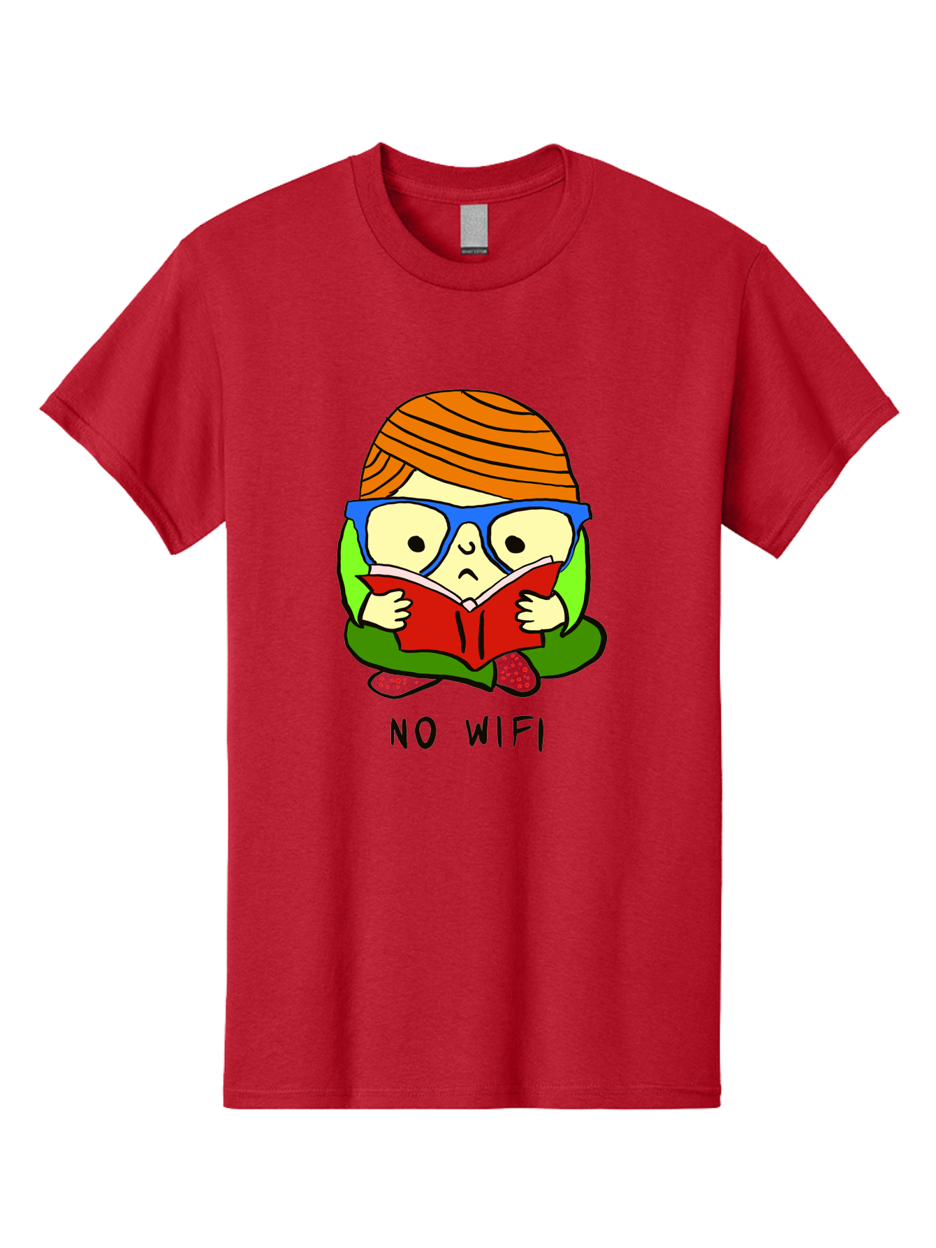 No-Wifi Men'S Graphic Tee, 100% Cotton, Comfortable Casual Summer Wear, Machine Washable, Person Reading A Book, Wearing Glasses, Orange Head Wrap, Offline Mode, Digital Detox, Relaxed Atmosphere, Calm Environment, Reading Culture - Aaa100