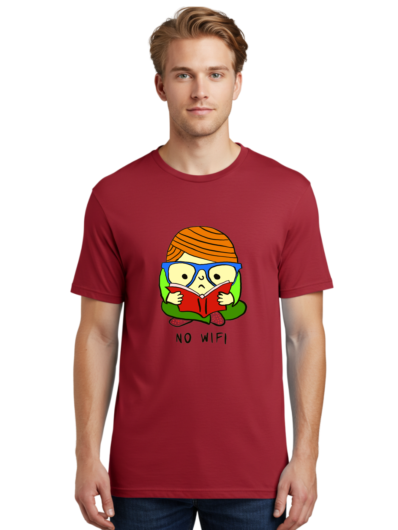 person reading a book, wearing glasses, orange head wrap, offline mode, digital detox, relaxed atmosphere, calm environment, reading culture