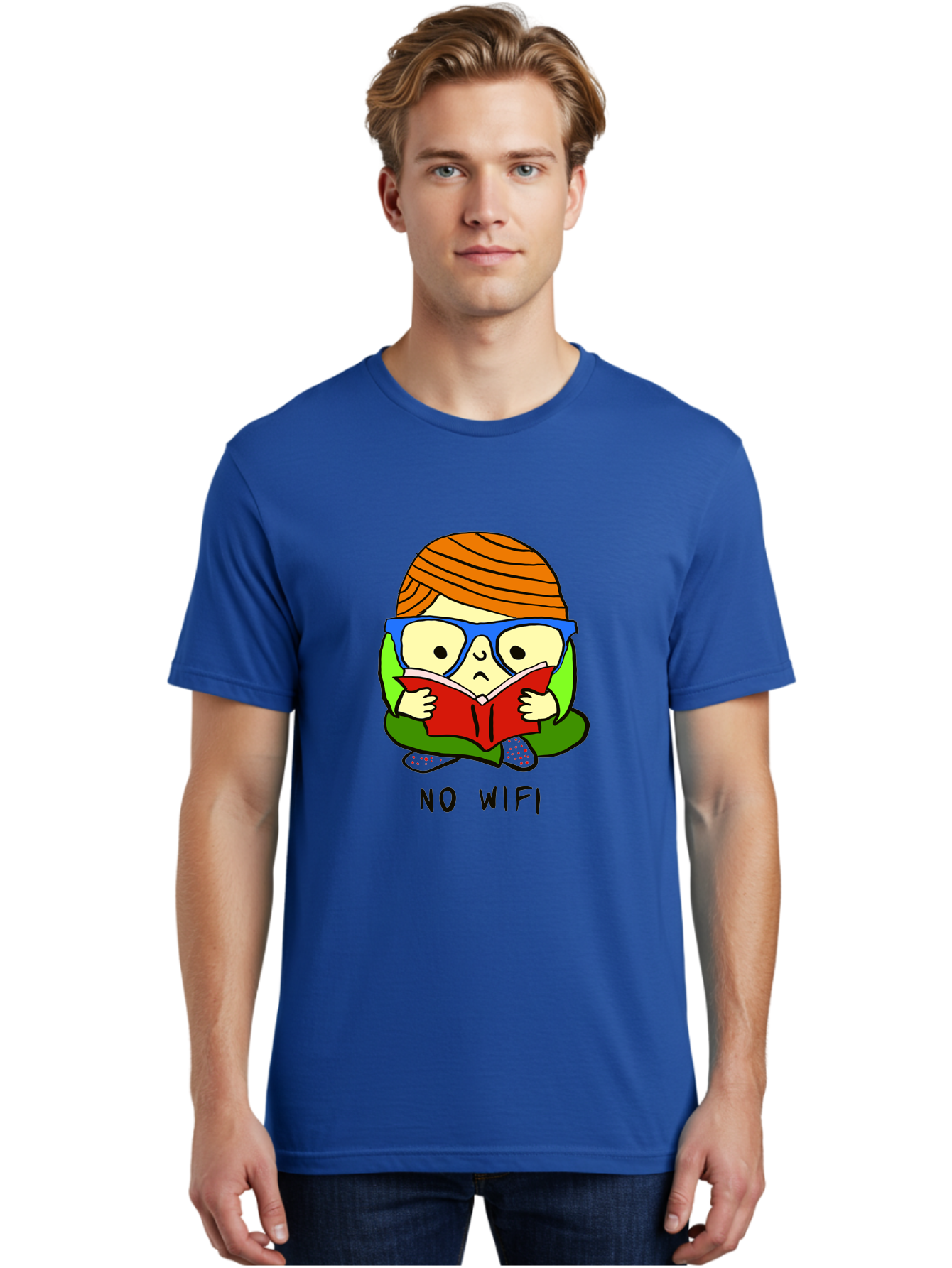 person reading a book, wearing glasses, orange head wrap, offline mode, digital detox, relaxed atmosphere, calm environment, reading culture