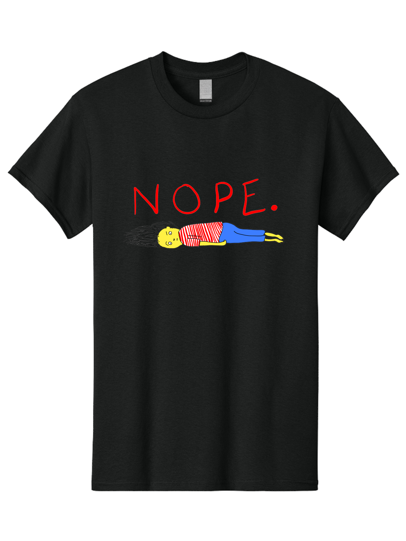Nope Men'S Graphic Tee, 100% Cotton, Comfortable Casual Summer Wear, Machine Washable, Cartoon Character Lying Down, Refusal, Rejection, Humor, Funny, Relaxed, Laid-Back, Nope Text - Aaa101