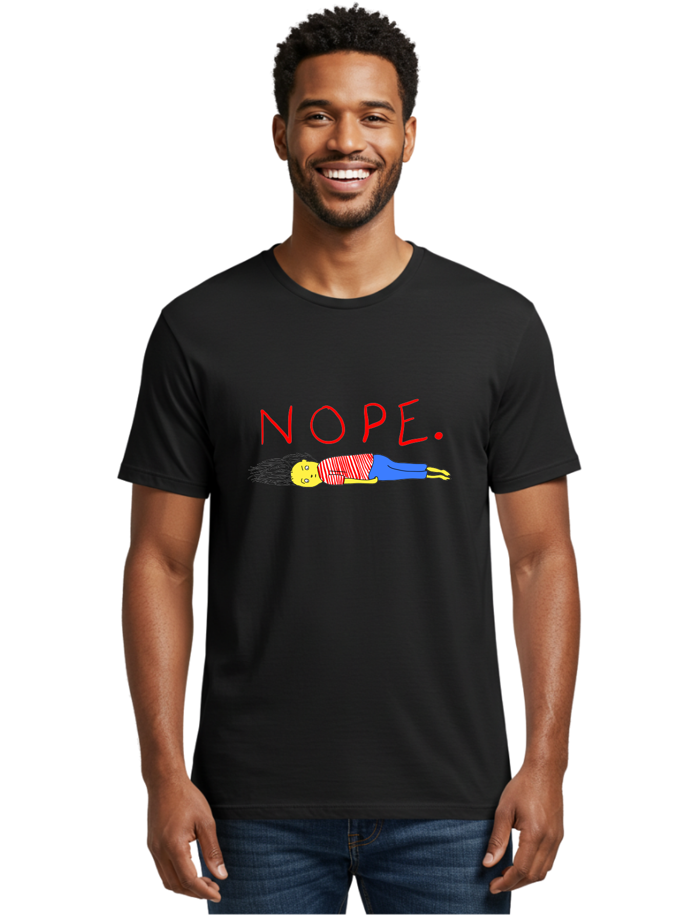 Nope Men'S Graphic Tee, 100% Cotton, Comfortable Casual Summer Wear, Machine Washable, Cartoon Character Lying Down, Refusal, Rejection, Humor, Funny, Relaxed, Laid-Back, Nope Text - Aaa101
