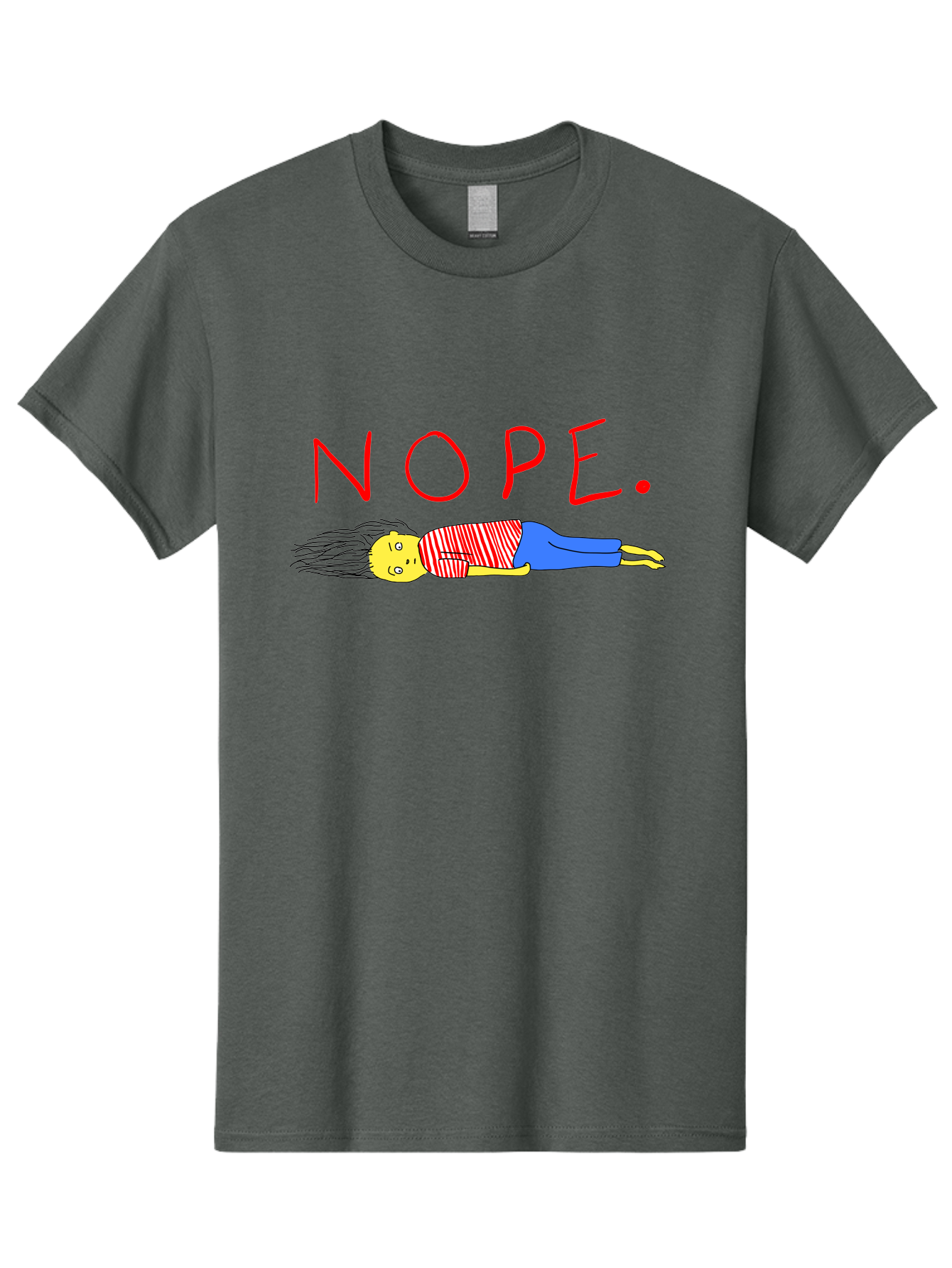 Nope Men'S Graphic Tee, 100% Cotton, Comfortable Casual Summer Wear, Machine Washable, Cartoon Character Lying Down, Refusal, Rejection, Humor, Funny, Relaxed, Laid-Back, Nope Text - Aaa101