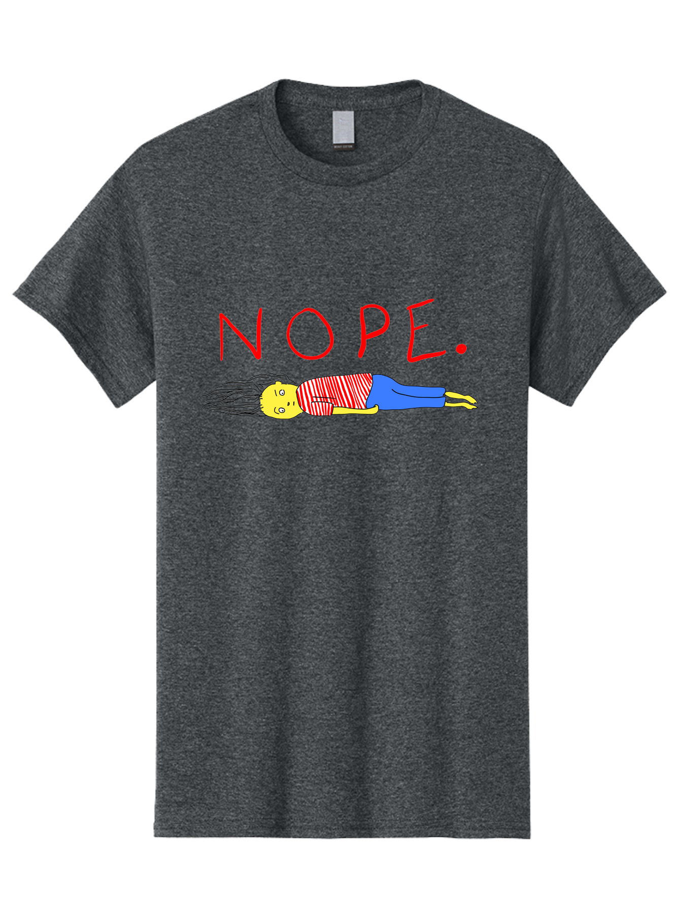 Nope Men'S Graphic Tee, 100% Cotton, Comfortable Casual Summer Wear, Machine Washable, Cartoon Character Lying Down, Refusal, Rejection, Humor, Funny, Relaxed, Laid-Back, Nope Text - Aaa101
