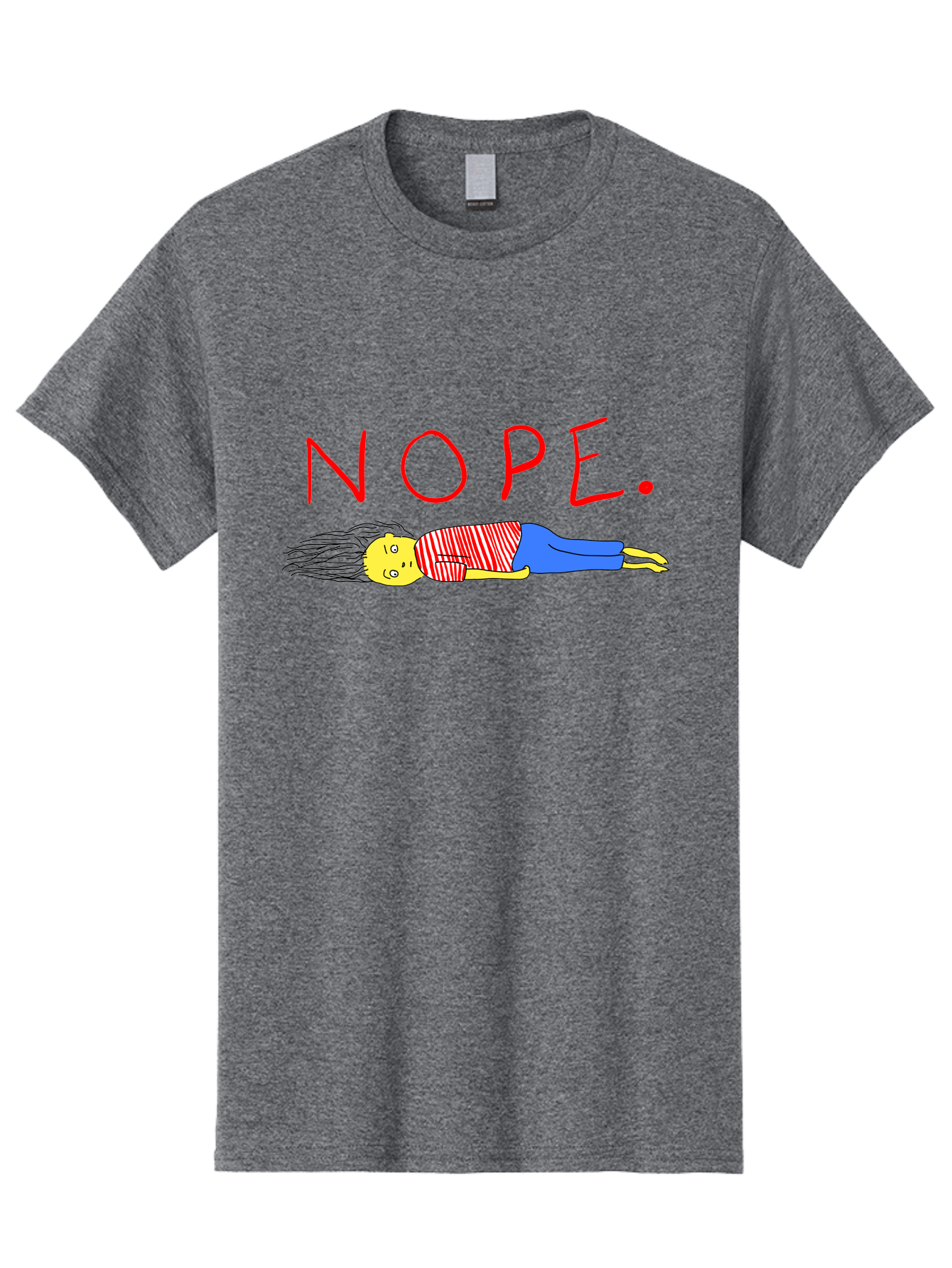 Nope Men'S Graphic Tee, 100% Cotton, Comfortable Casual Summer Wear, Machine Washable, Cartoon Character Lying Down, Refusal, Rejection, Humor, Funny, Relaxed, Laid-Back, Nope Text - Aaa101