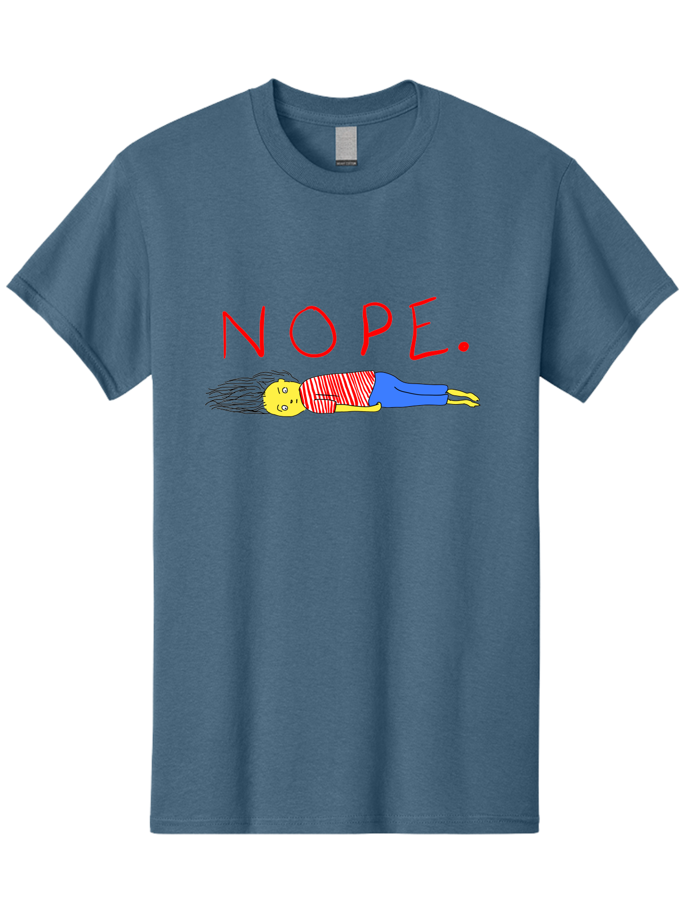 Nope Men'S Graphic Tee, 100% Cotton, Comfortable Casual Summer Wear, Machine Washable, Cartoon Character Lying Down, Refusal, Rejection, Humor, Funny, Relaxed, Laid-Back, Nope Text - Aaa101
