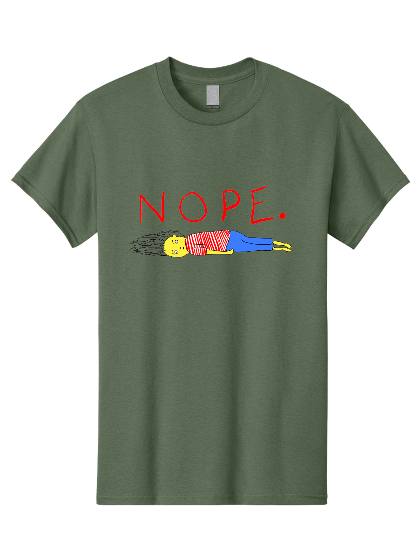 Nope Men'S Graphic Tee, 100% Cotton, Comfortable Casual Summer Wear, Machine Washable, Cartoon Character Lying Down, Refusal, Rejection, Humor, Funny, Relaxed, Laid-Back, Nope Text - Aaa101