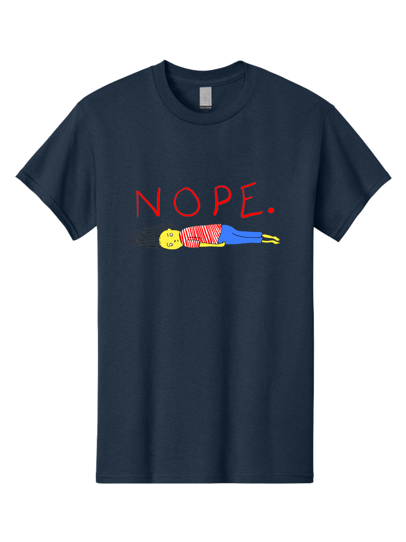 Nope Men'S Graphic Tee, 100% Cotton, Comfortable Casual Summer Wear, Machine Washable, Cartoon Character Lying Down, Refusal, Rejection, Humor, Funny, Relaxed, Laid-Back, Nope Text - Aaa101
