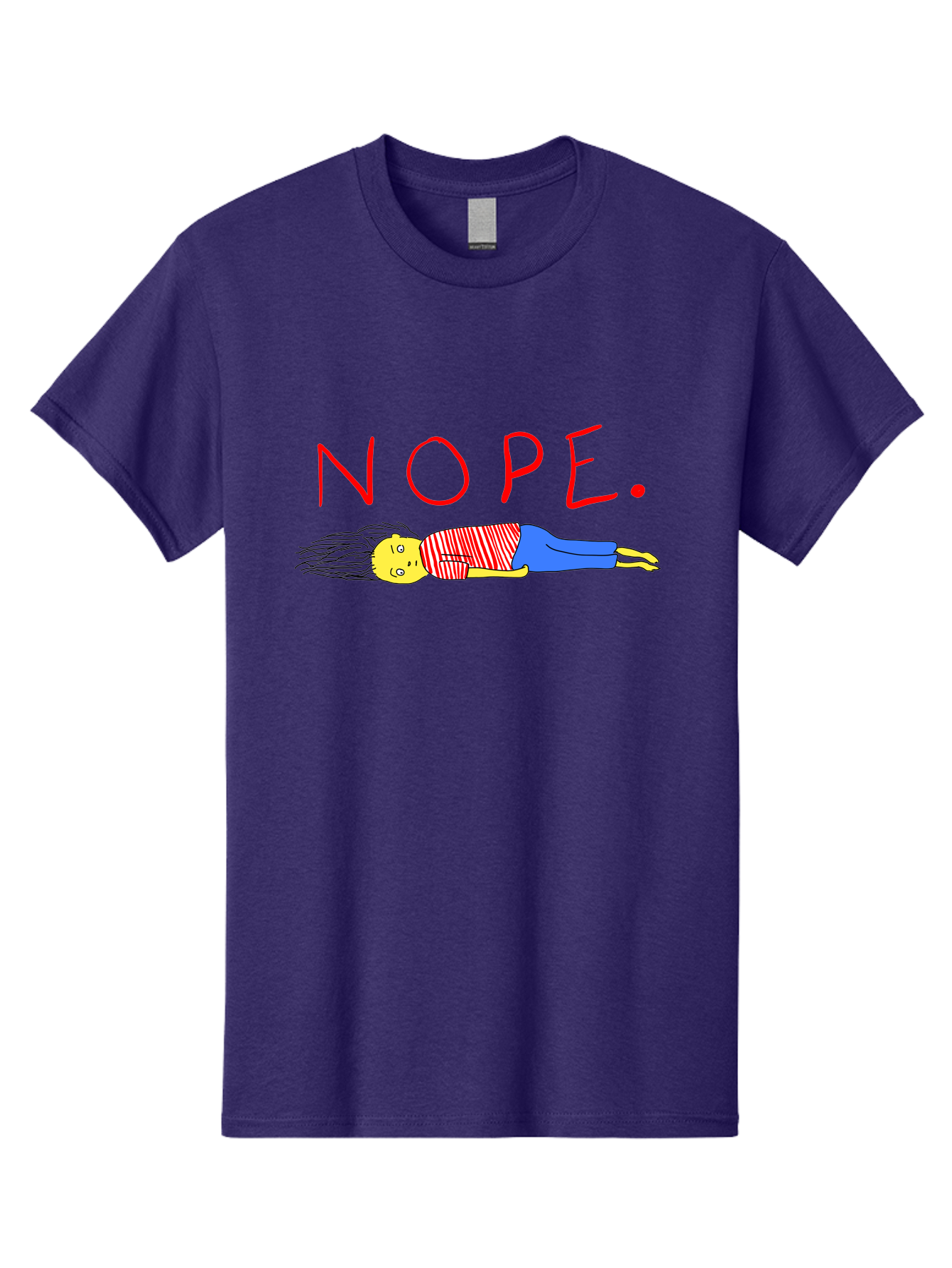 Nope Men'S Graphic Tee, 100% Cotton, Comfortable Casual Summer Wear, Machine Washable, Cartoon Character Lying Down, Refusal, Rejection, Humor, Funny, Relaxed, Laid-Back, Nope Text - Aaa101