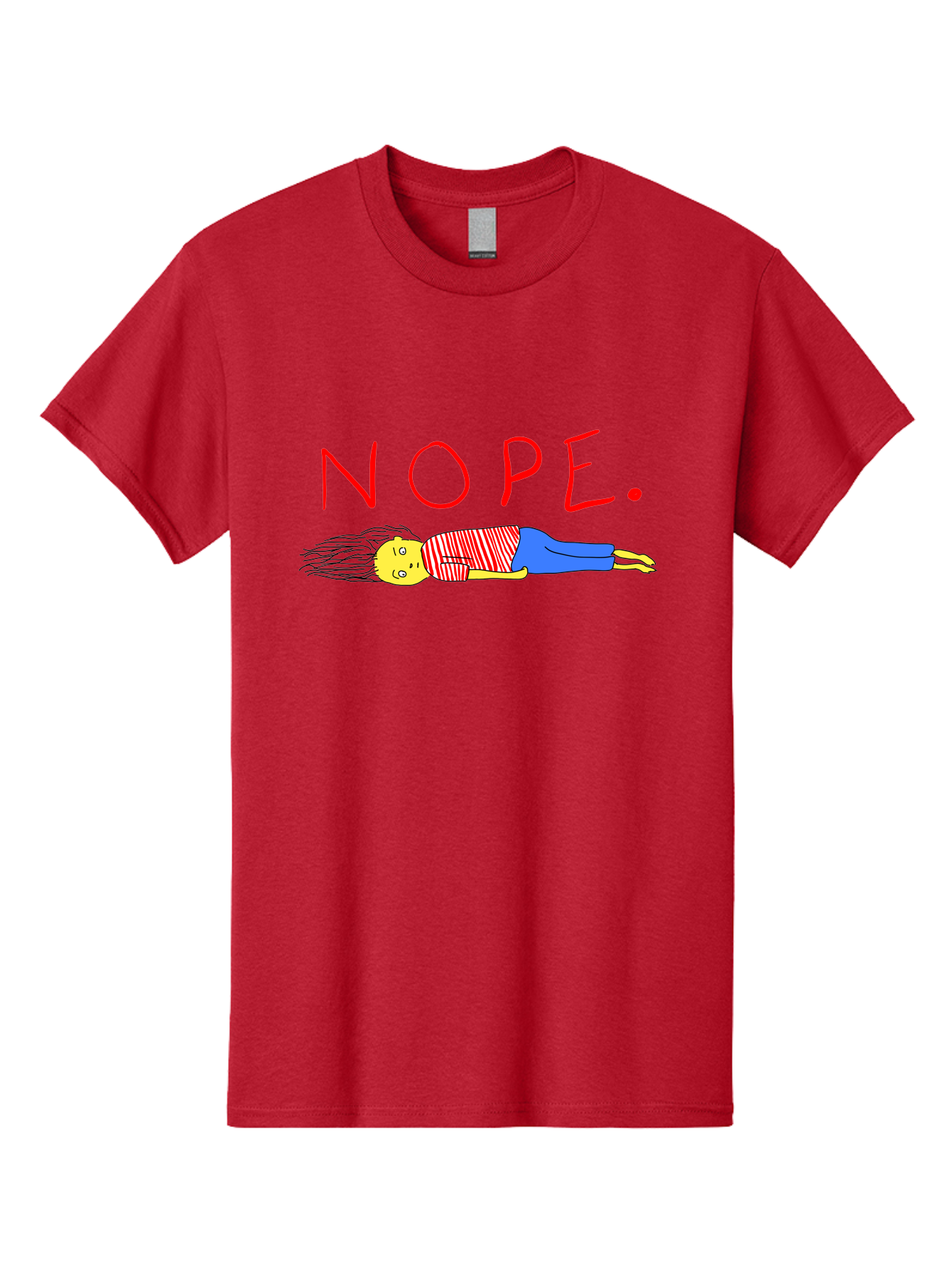 Nope Men'S Graphic Tee, 100% Cotton, Comfortable Casual Summer Wear, Machine Washable, Cartoon Character Lying Down, Refusal, Rejection, Humor, Funny, Relaxed, Laid-Back, Nope Text - Aaa101