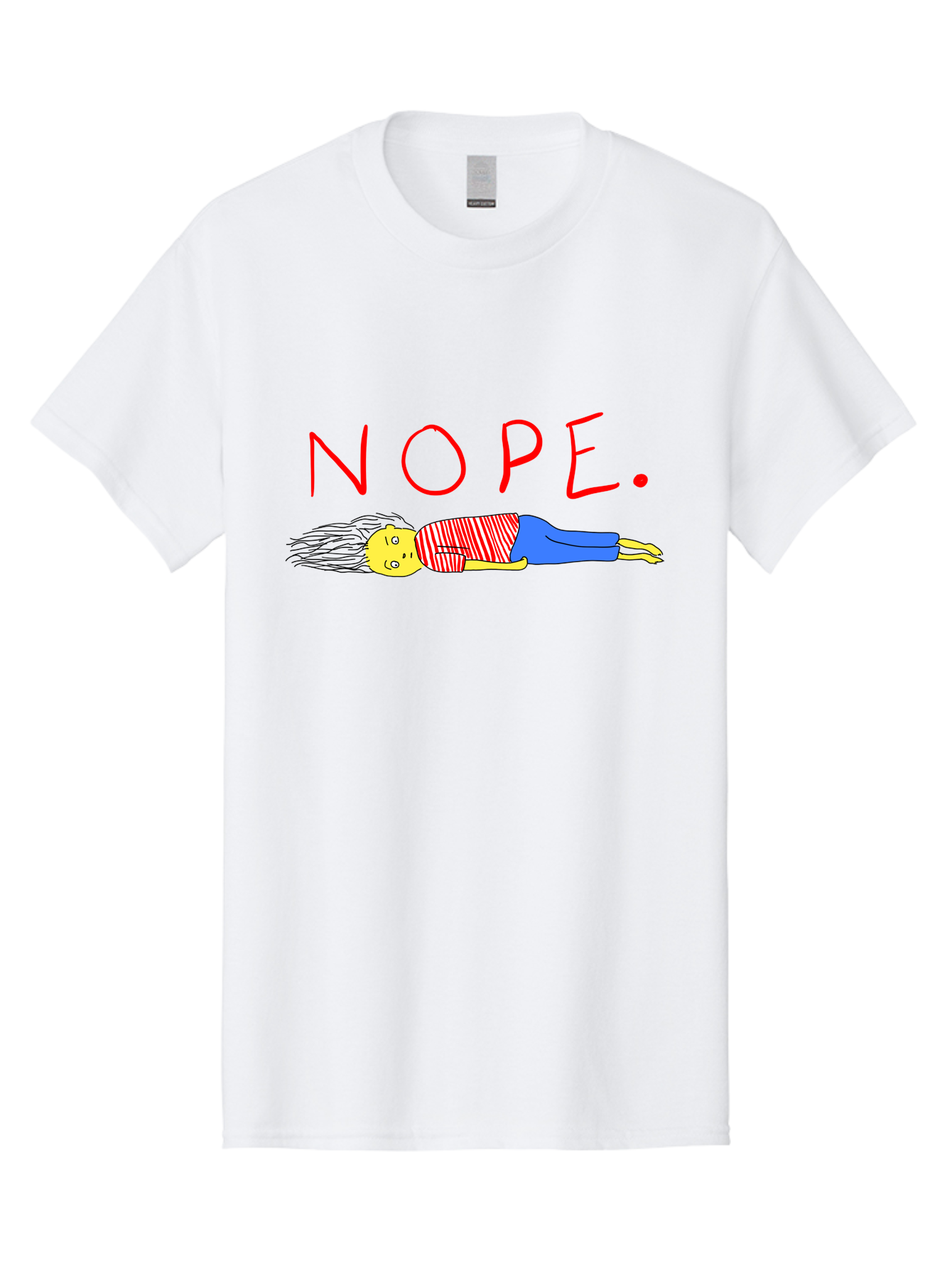 Nope Men'S Graphic Tee, 100% Cotton, Comfortable Casual Summer Wear, Machine Washable, Cartoon Character Lying Down, Refusal, Rejection, Humor, Funny, Relaxed, Laid-Back, Nope Text - Aaa101
