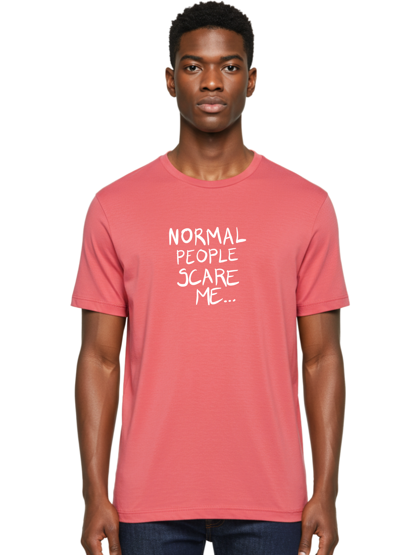 Normal-People-Scare-Me Men'S Graphic Tee, 100% Cotton, Comfortable Casual Summer Wear, Machine Washable, Normal People Scare Me, Inspirational Quotes, Funny Sayings, Quirky Humor, Handwritten Text, Bold Statements, Sarcastic Expression - Aaa102