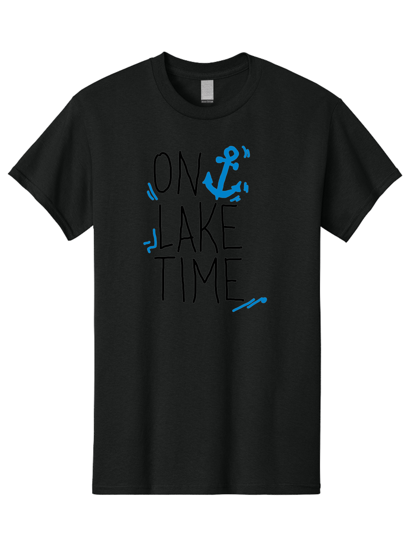On-Lake-Time Men'S Graphic Tee, 100% Cotton, Comfortable Casual Summer Wear, Machine Washable, Lake Life, Anchor Symbol, Lake Time, Water Activities, Boating, Sailing, Relaxation, Leisure Time, Summer Fun, Nautical Theme - Aaa105