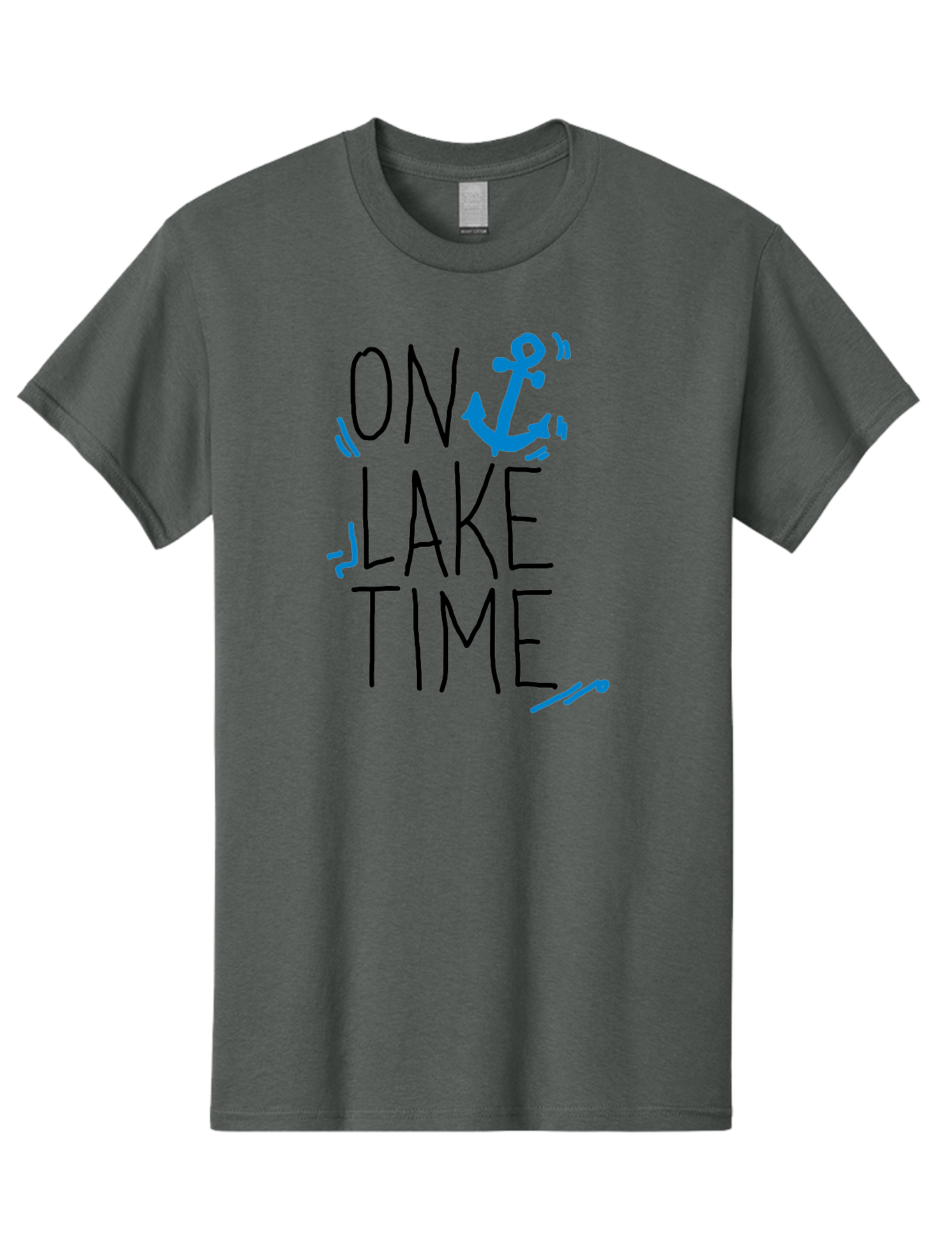 On-Lake-Time Men'S Graphic Tee, 100% Cotton, Comfortable Casual Summer Wear, Machine Washable, Lake Life, Anchor Symbol, Lake Time, Water Activities, Boating, Sailing, Relaxation, Leisure Time, Summer Fun, Nautical Theme - Aaa105